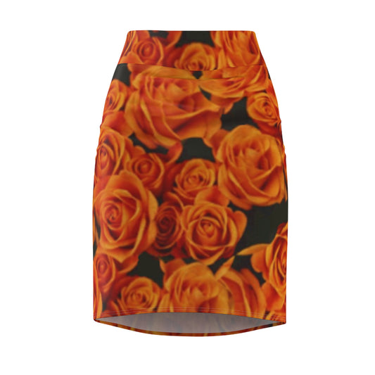 Orange Roses Pencil Skirt