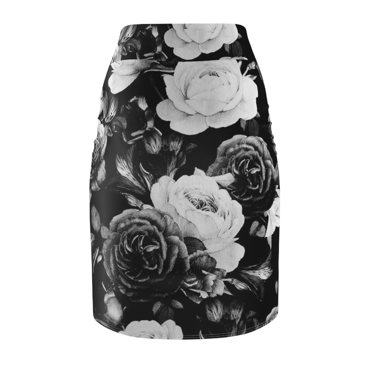 Black and White Floral Pencil Skirt