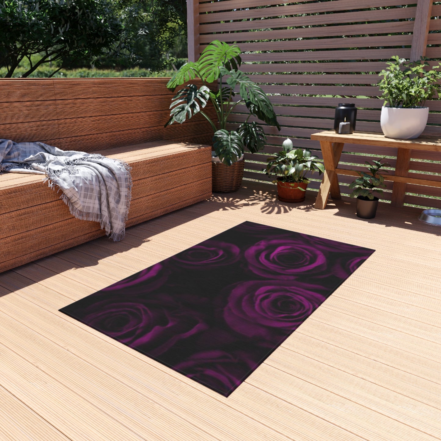 Dark Purple Roses Outdoor Rug