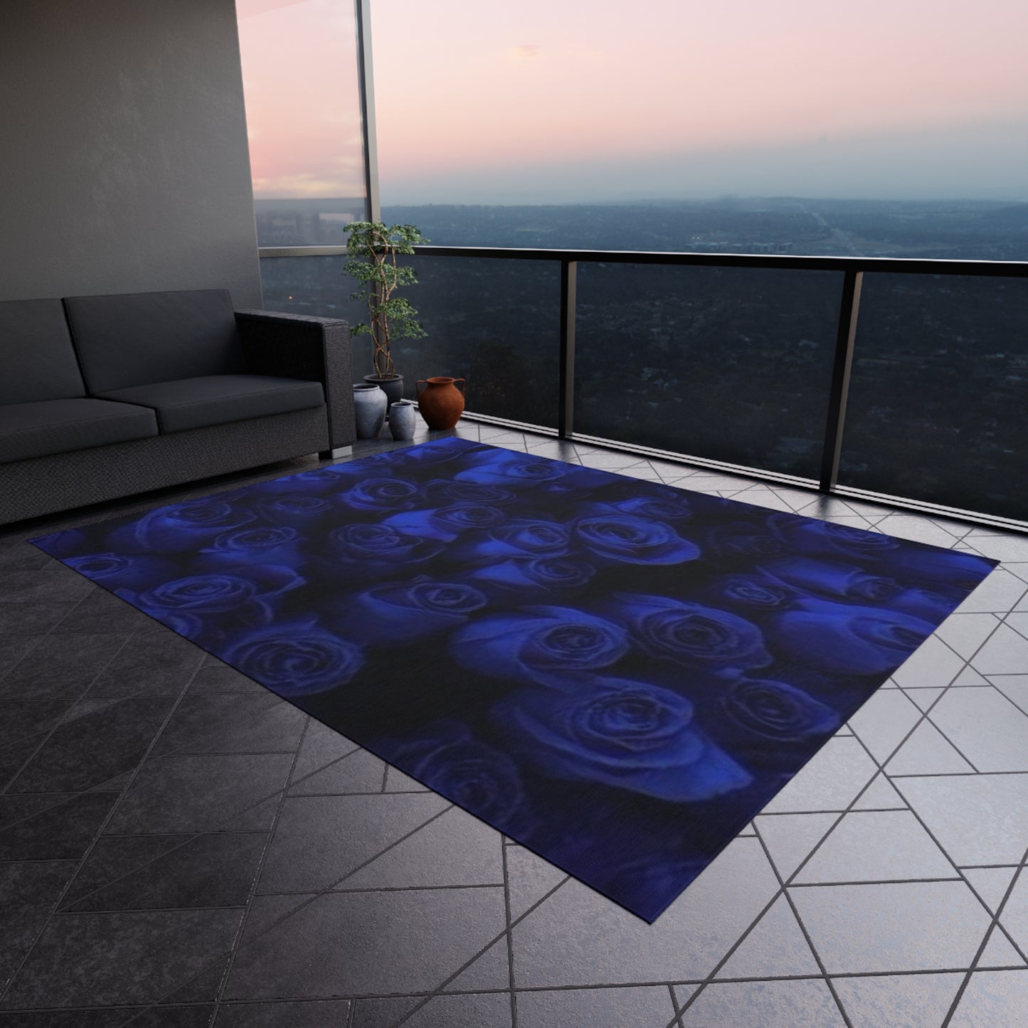 Dark Blue Roses Outdoor Rug