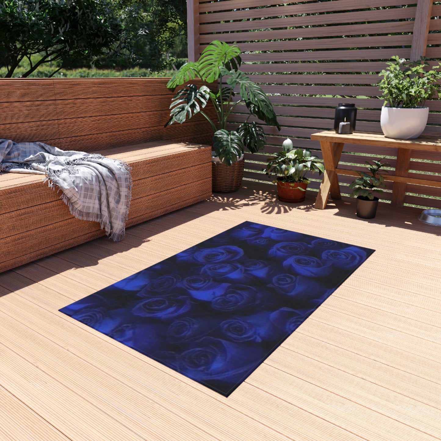 Dark Blue Roses Outdoor Rug