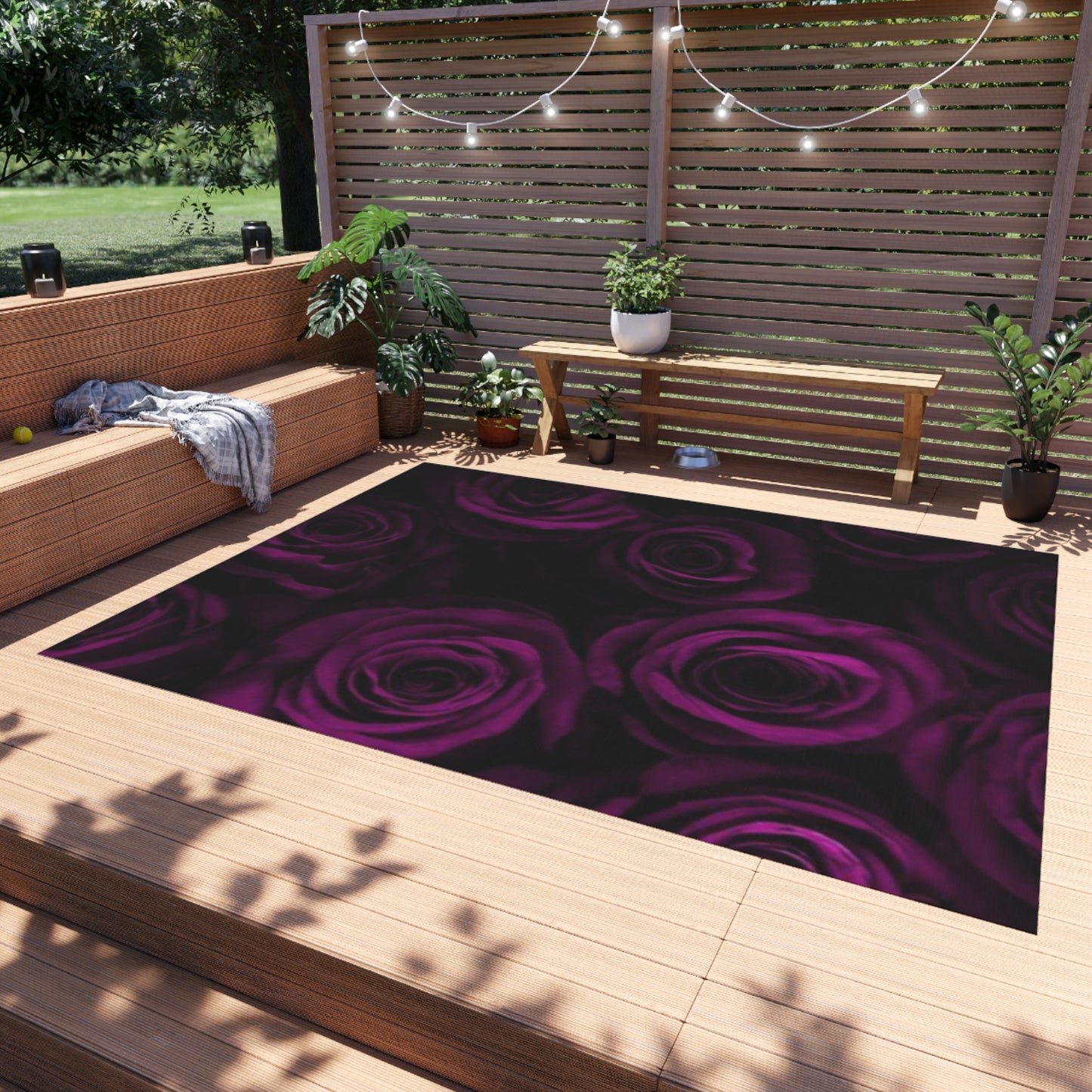 Dark Purple Roses Outdoor Rug