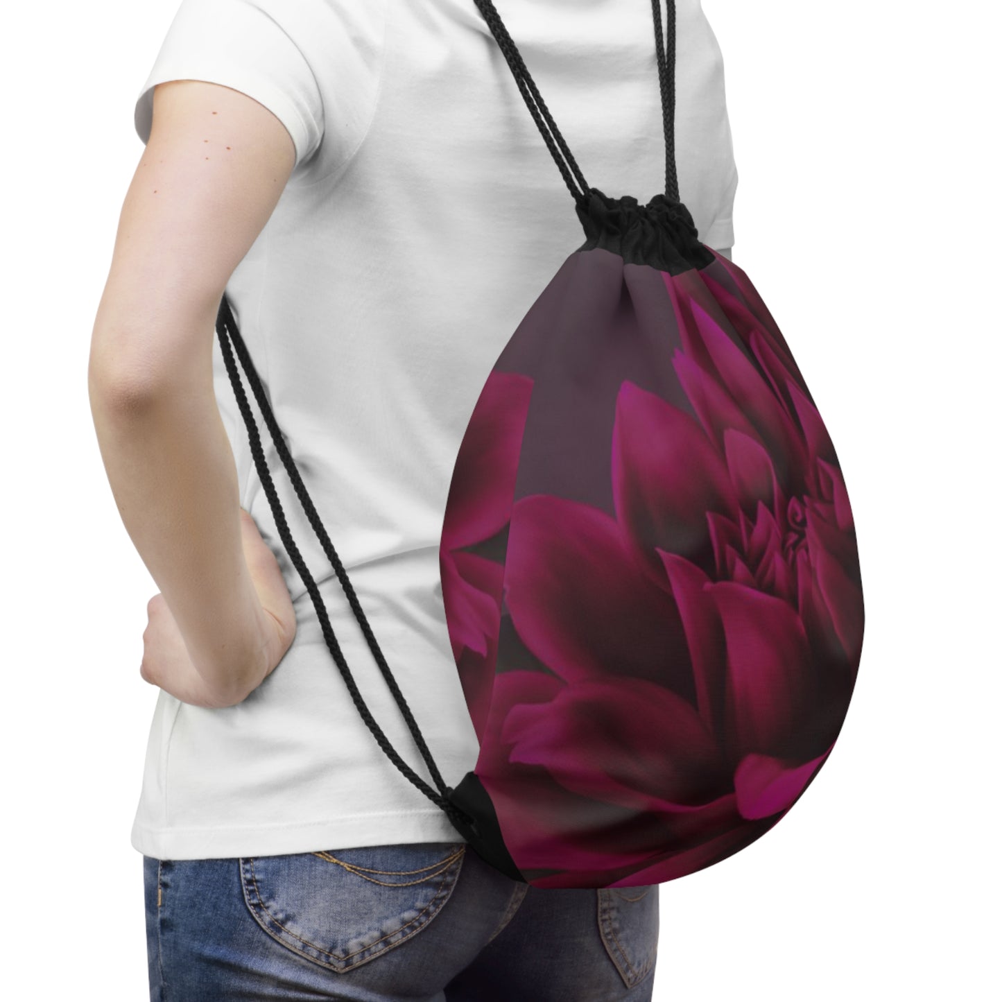 Magenta Dahlia Drawstring Bag