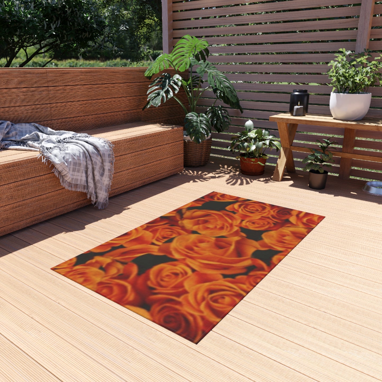 Orange Roses Outdoor Rug