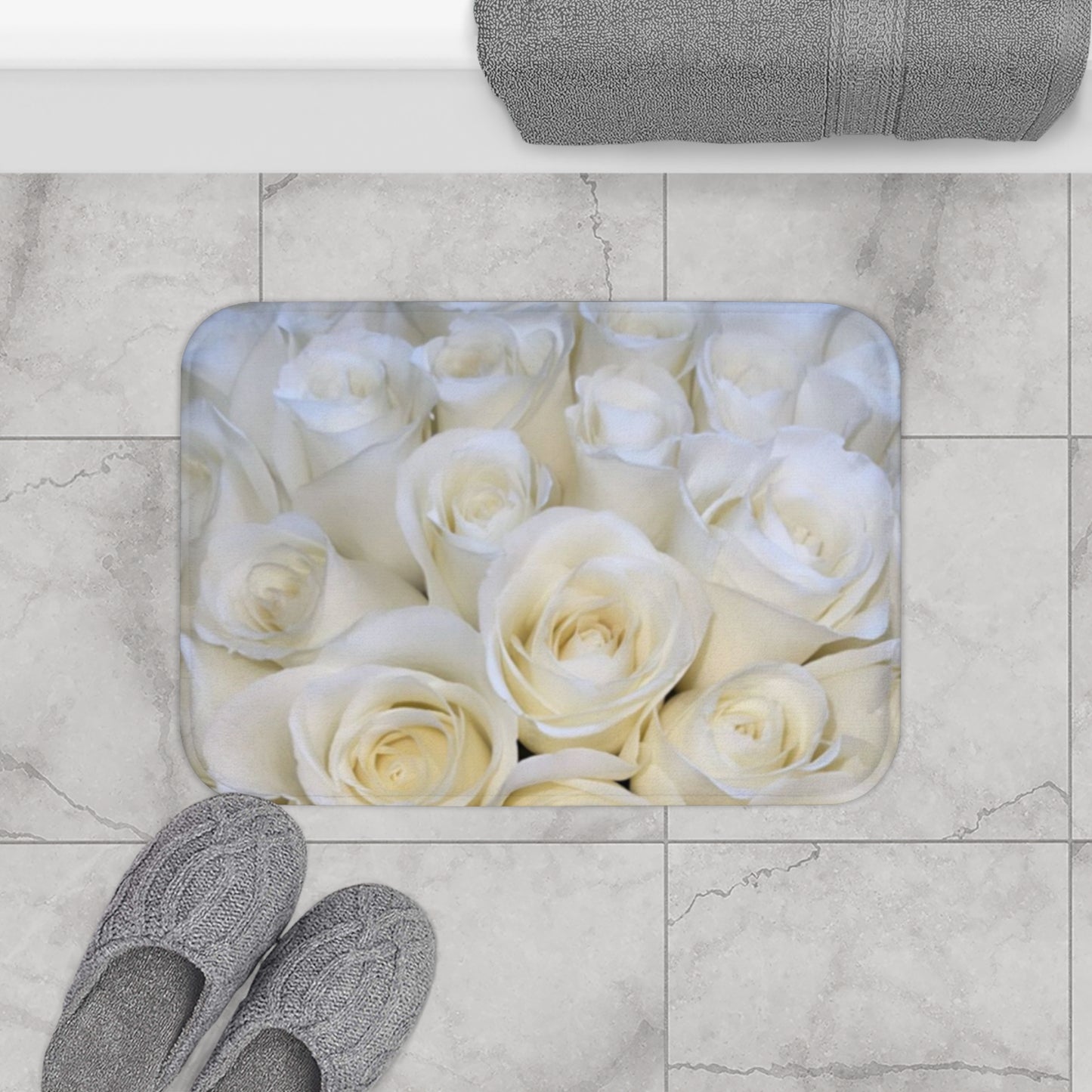 White Roses Bath Mat