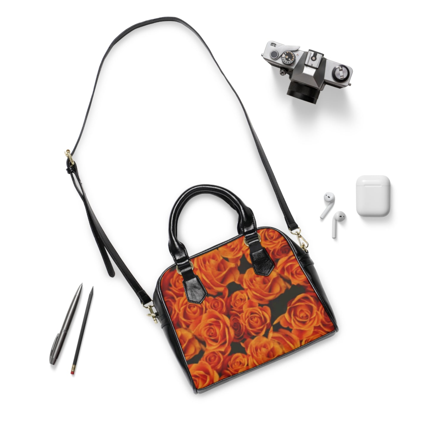 Orange Roses Shoulder Handbag