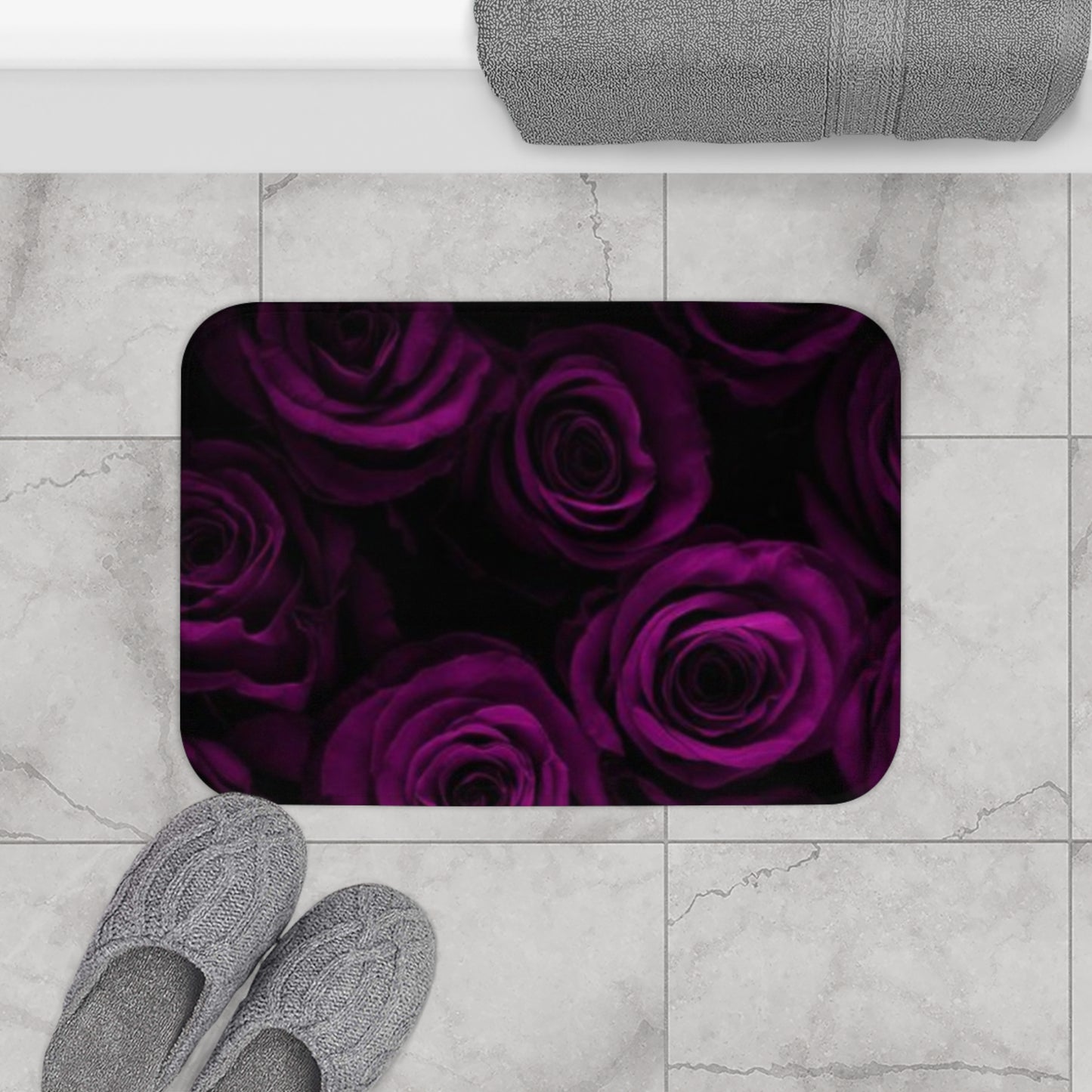 Dark Purple Roses Bath Mat