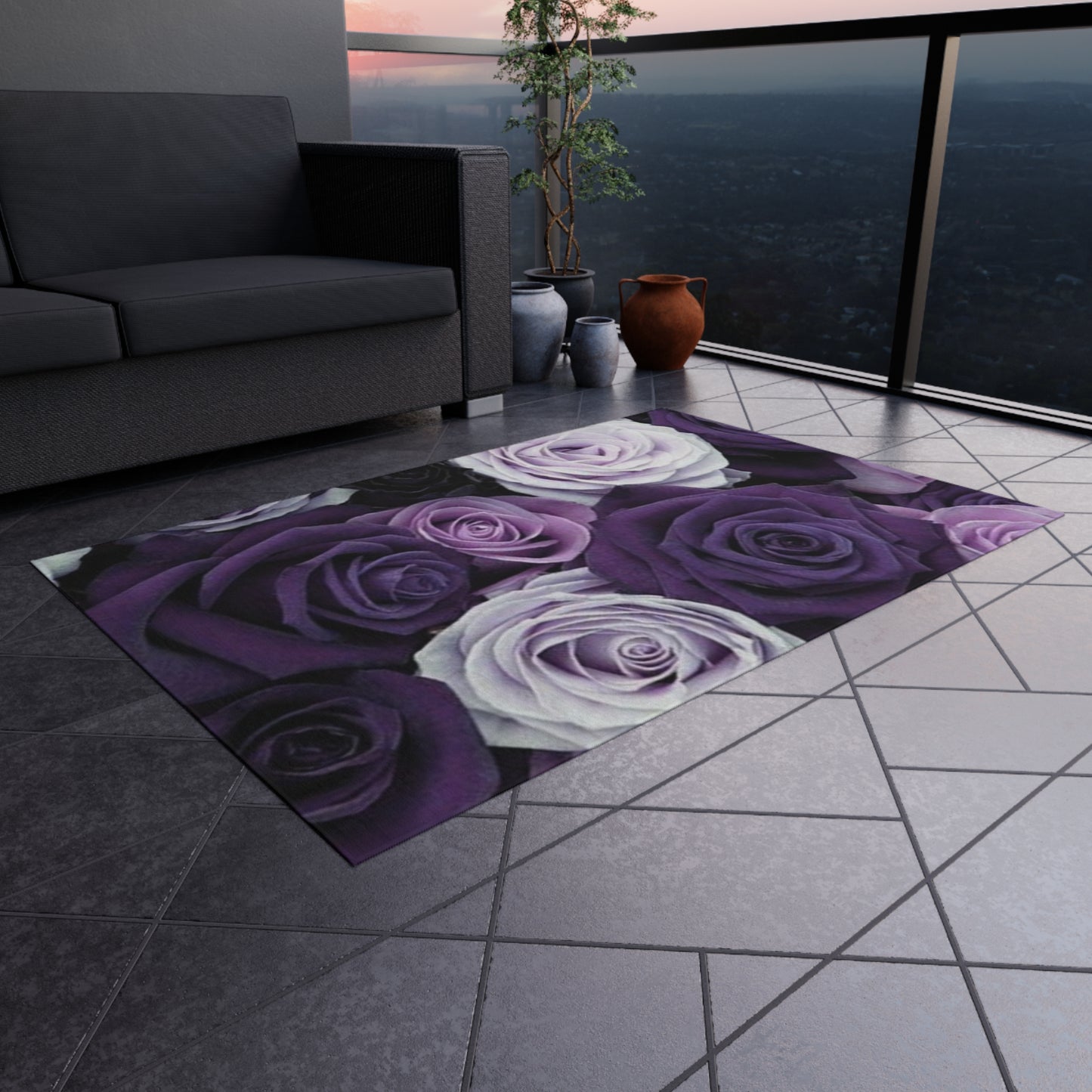 Purple Roses Outdoor Rug