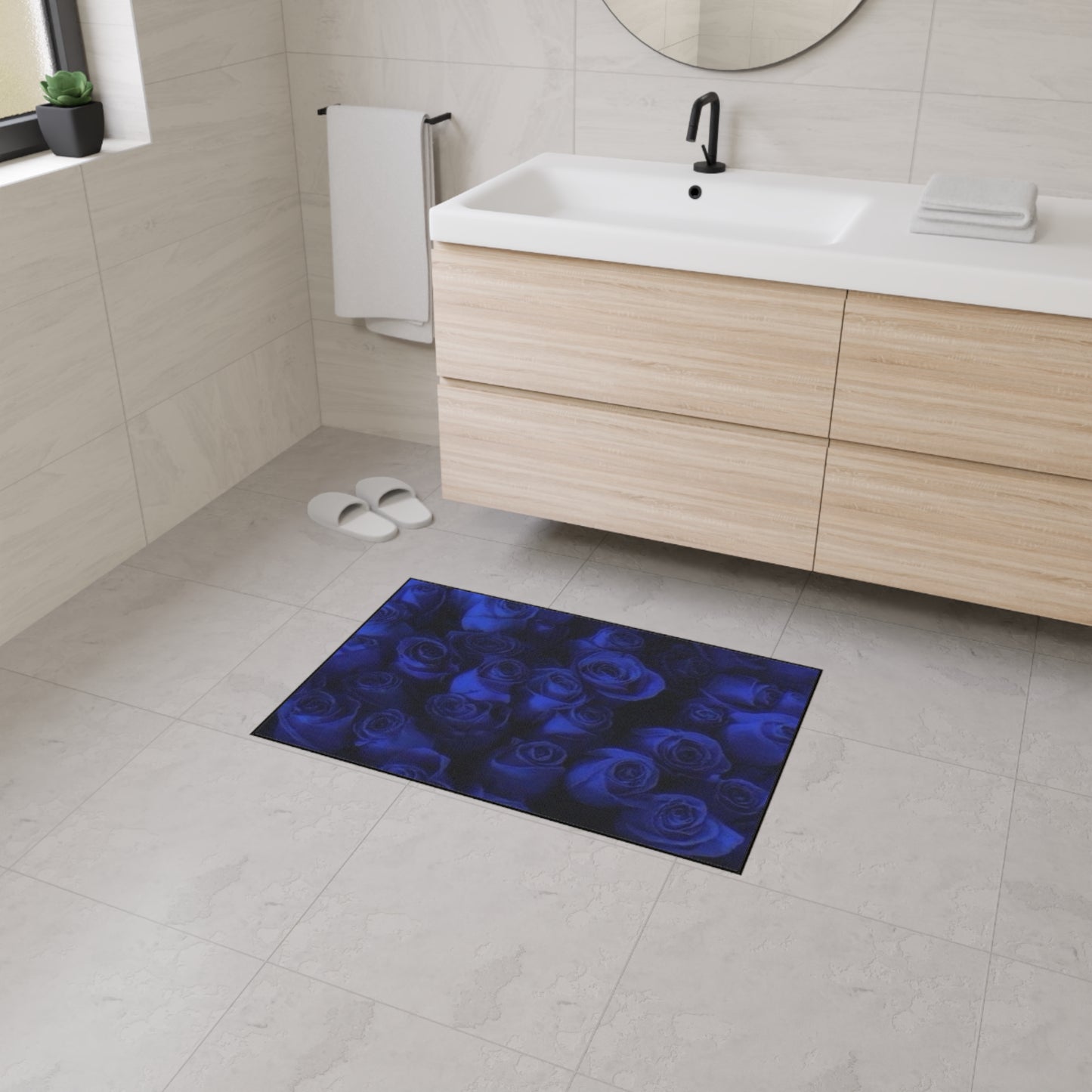 Dark Blue Roses Heavy Duty Floor Mat