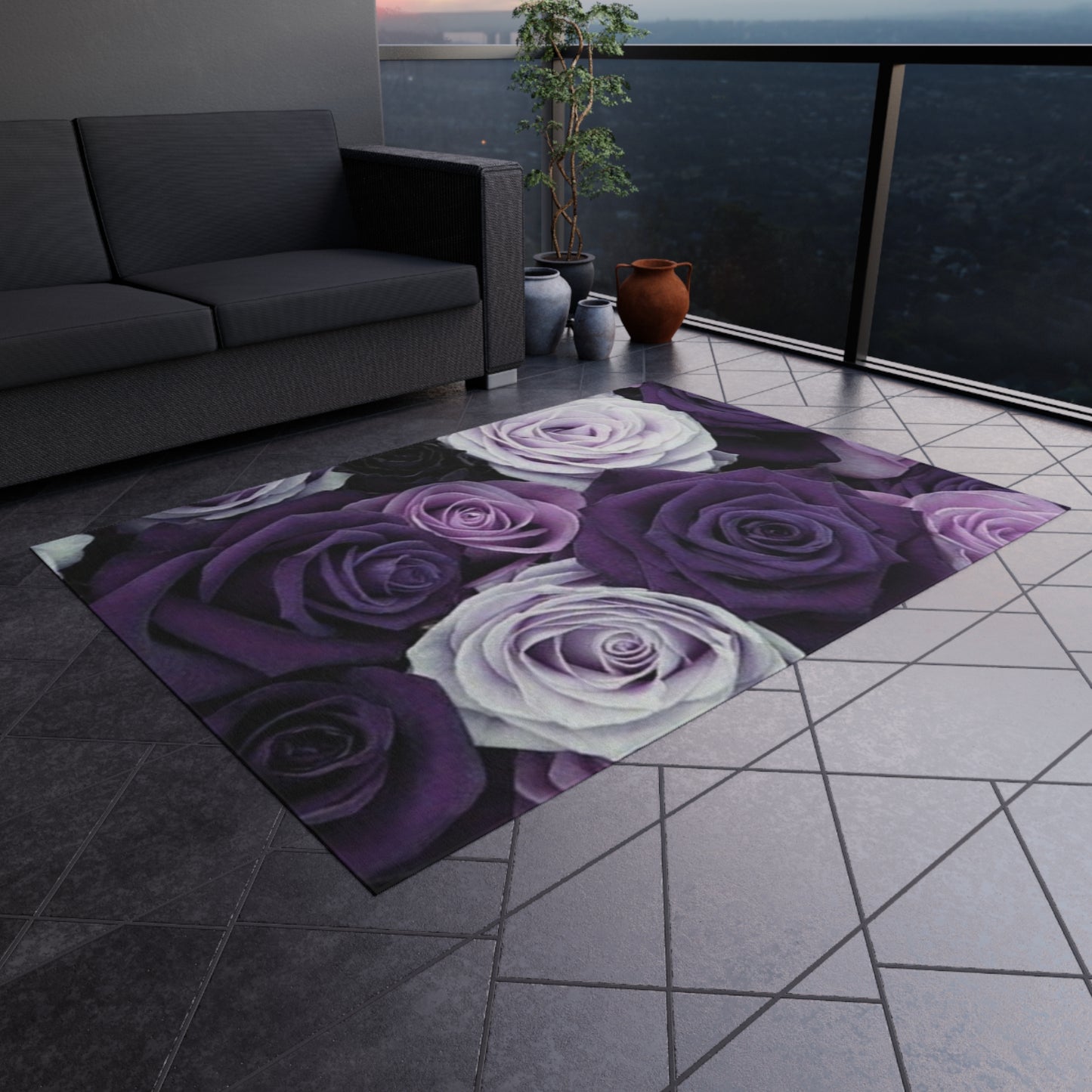 Purple Roses Outdoor Rug