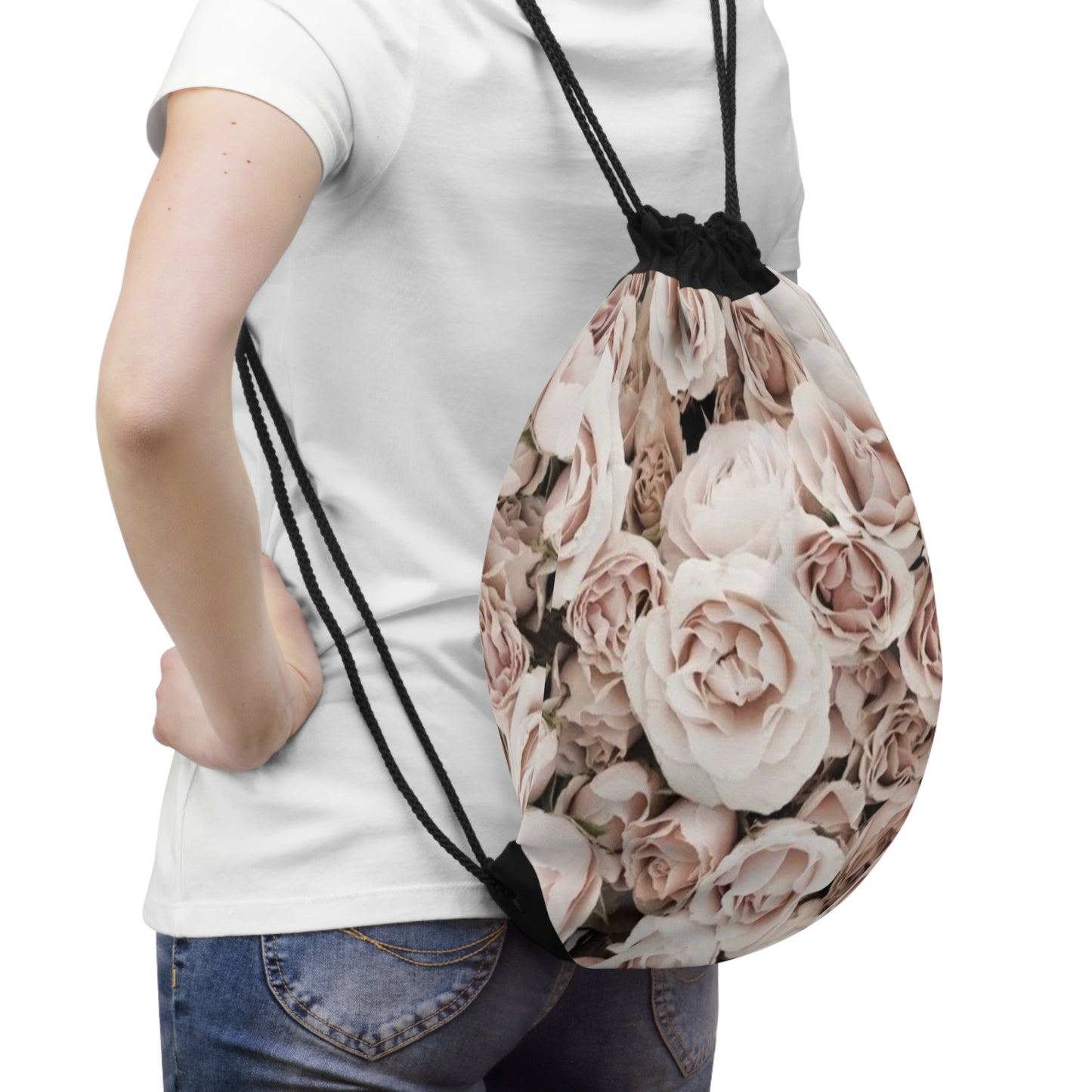 Light Pink Roses Drawstring Bag