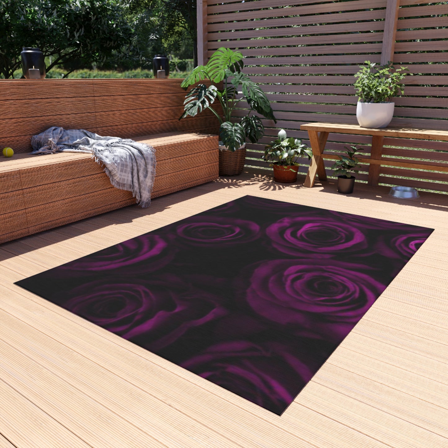 Dark Purple Roses Outdoor Rug