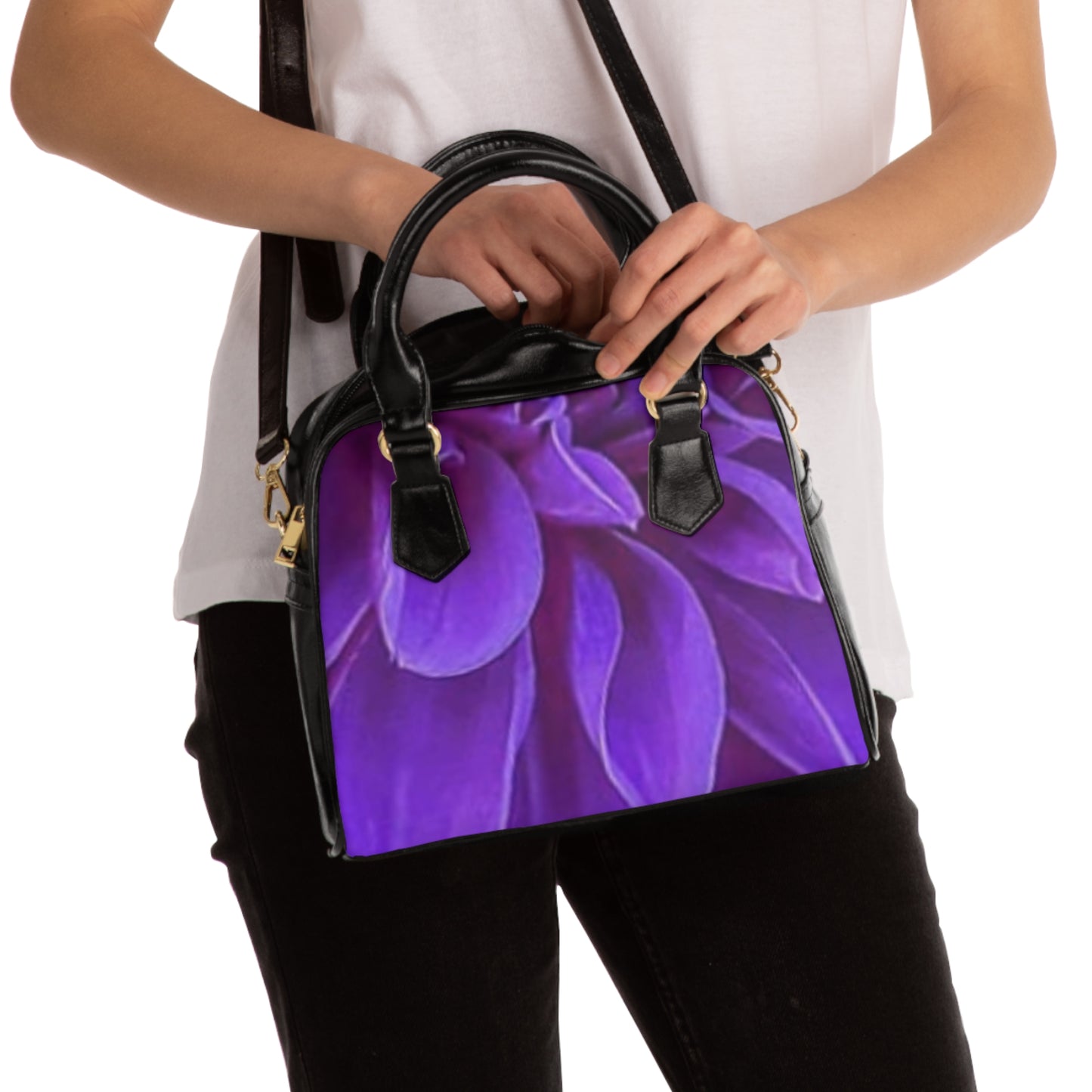 Purple Dahlia Shoulder Handbag