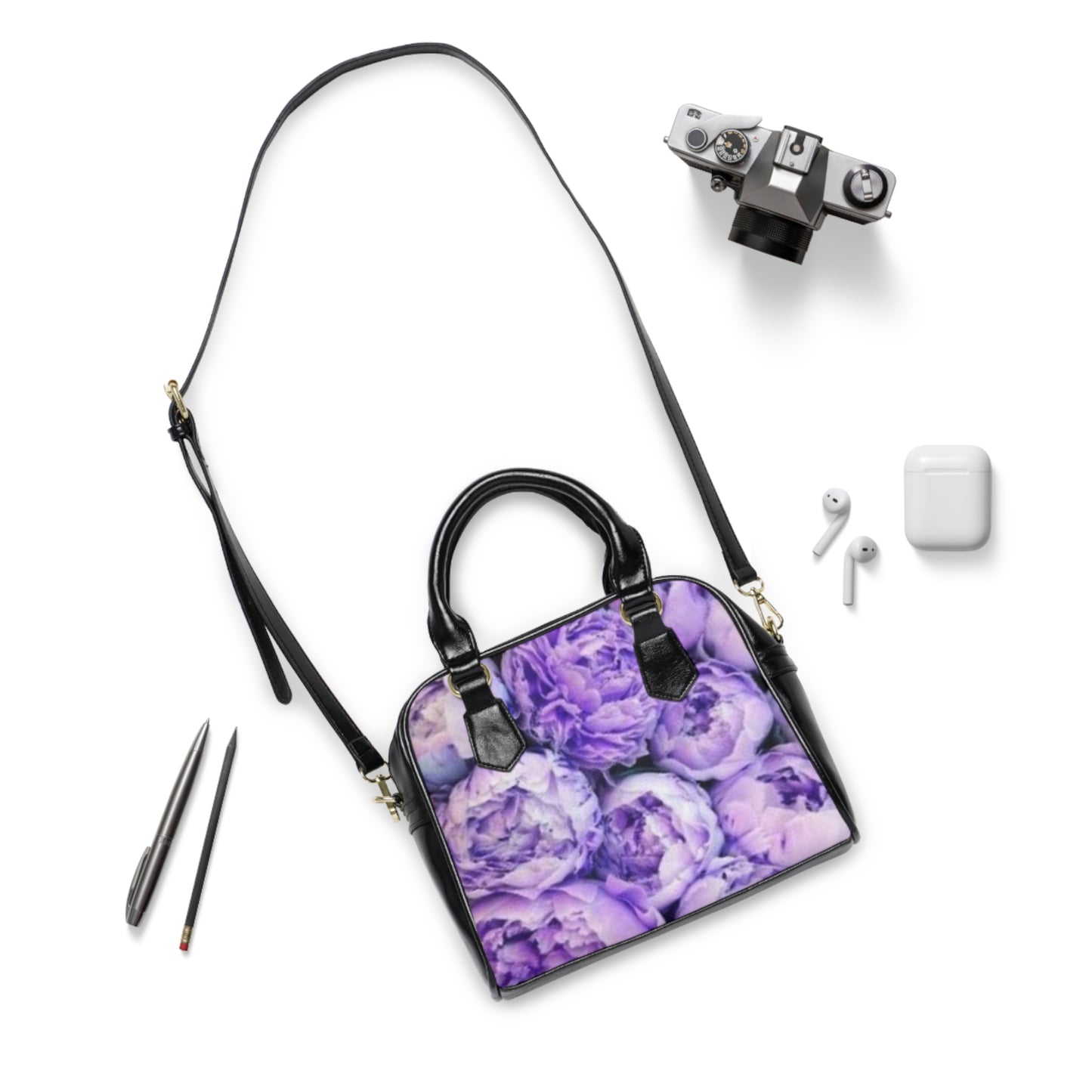 Purple Peony Shoulder Handbag