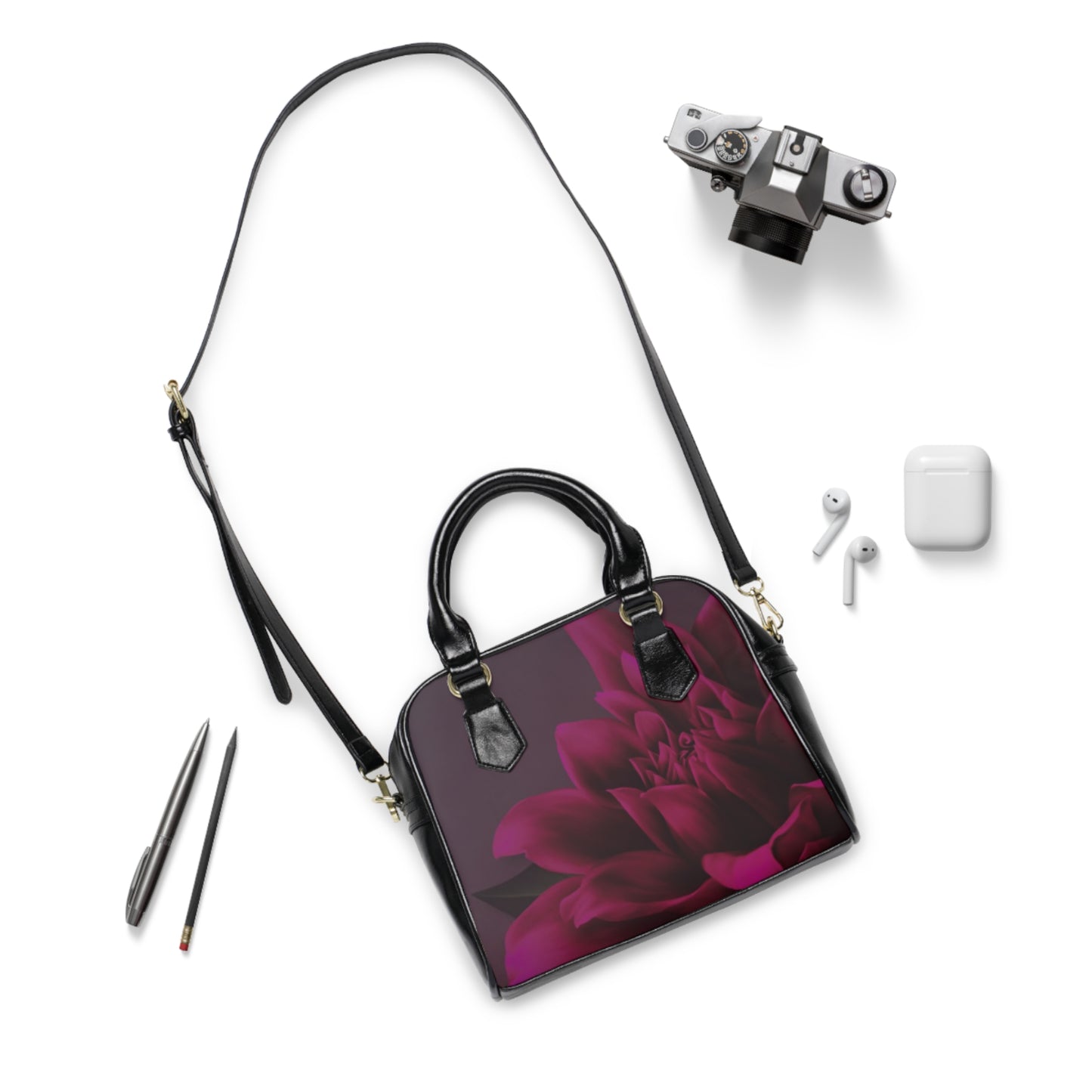 Magenta Dahlia Shoulder Handbag