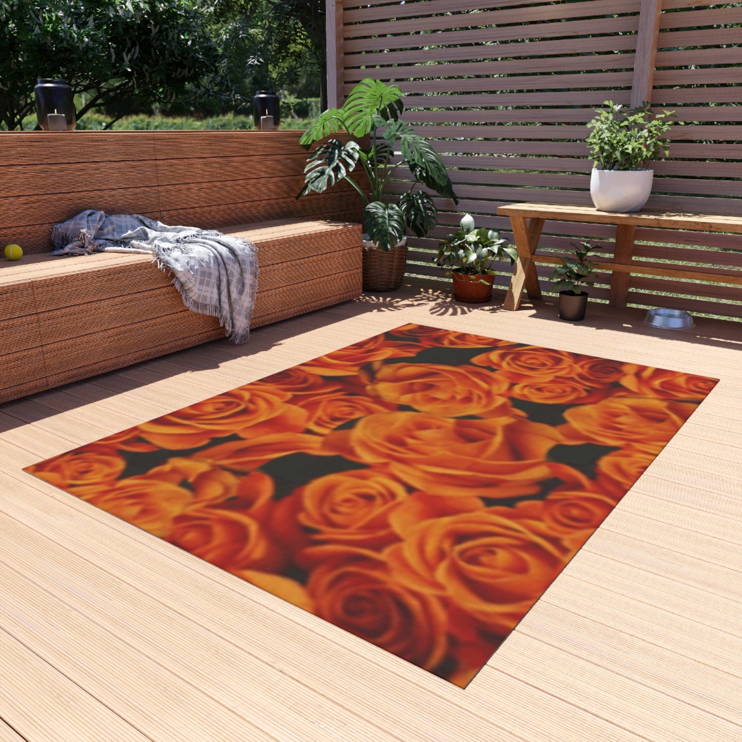 Orange Roses Outdoor Rug