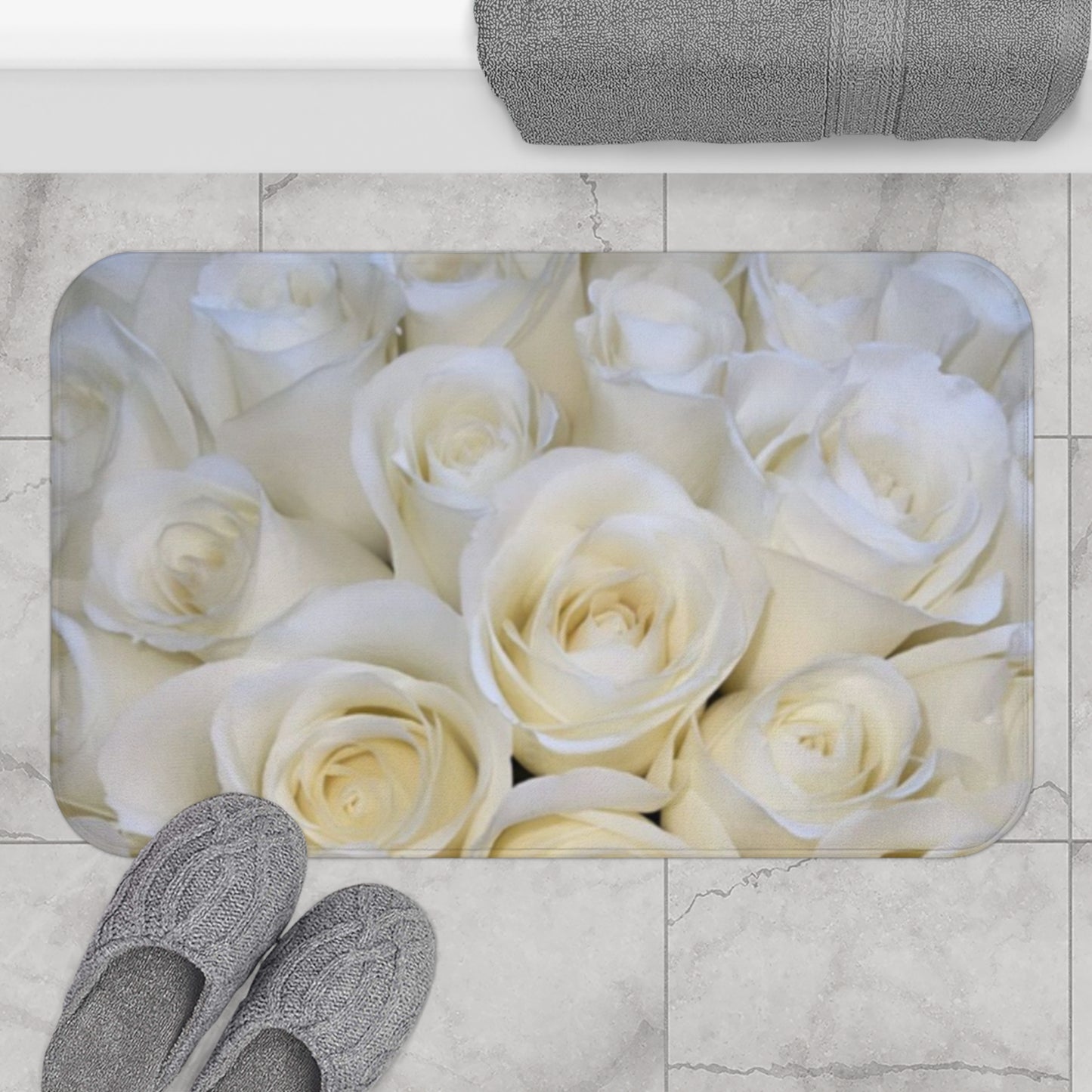 White Roses Bath Mat