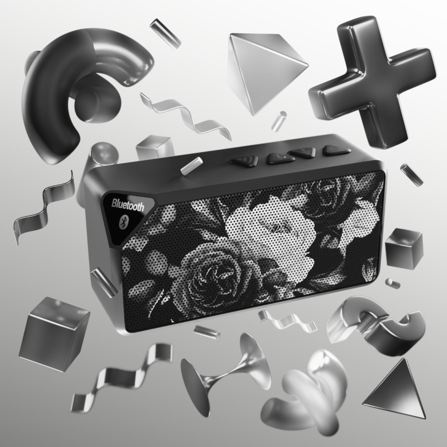 Black and White Floral Bluetooth Speaker