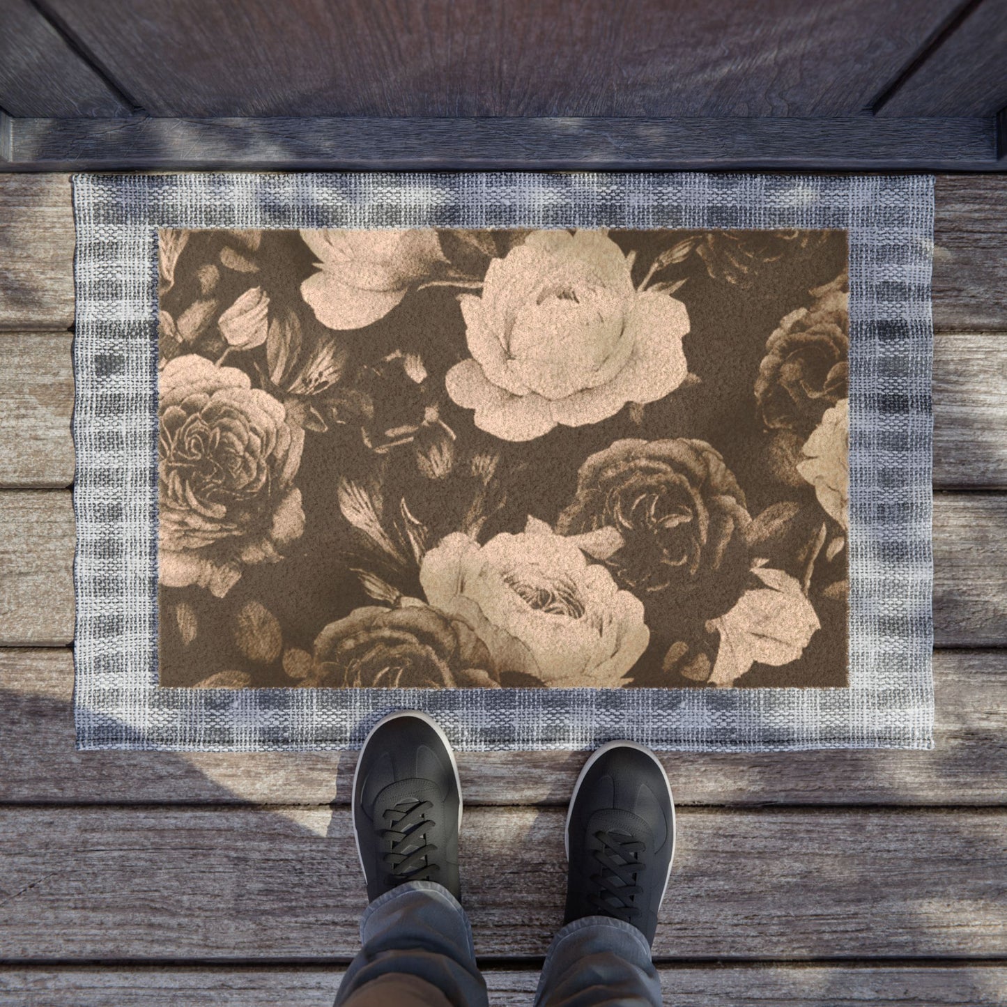 Black and White Floral Design Doormat