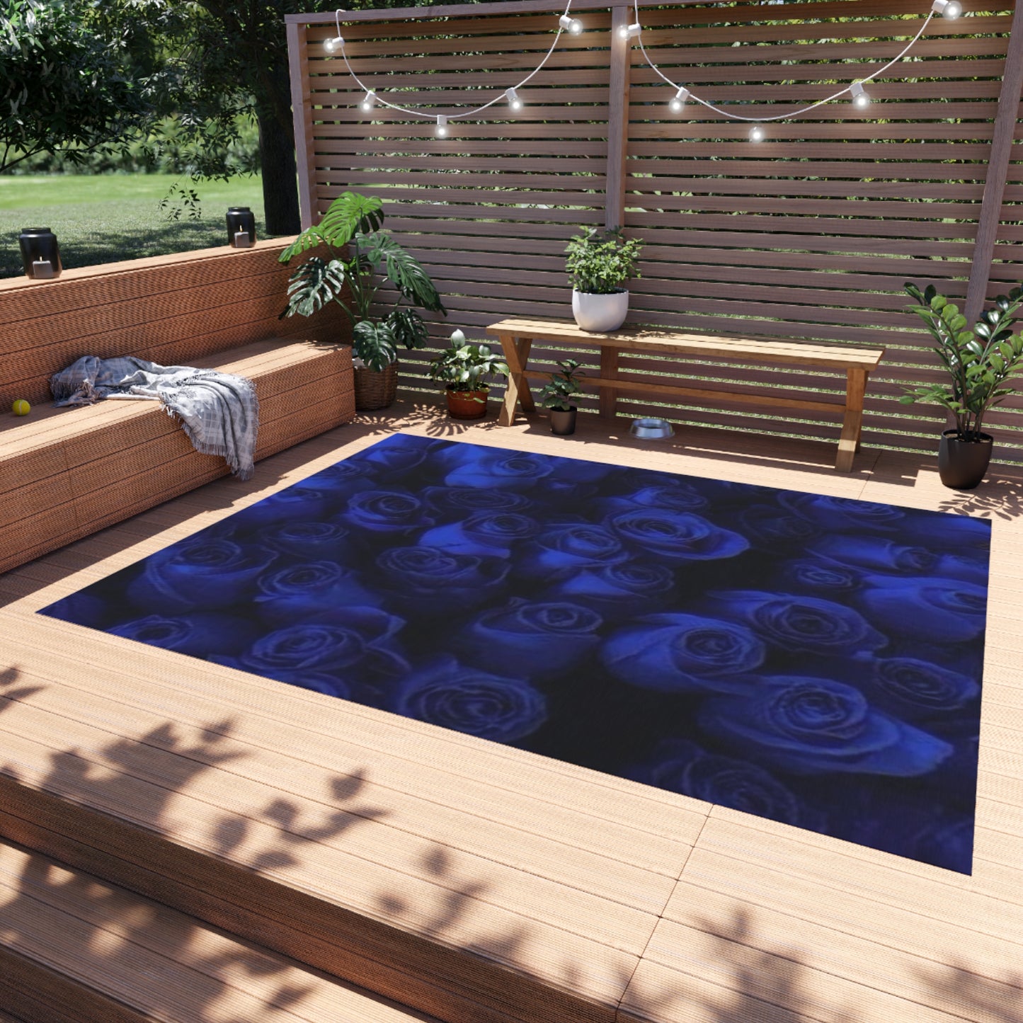 Dark Blue Roses Outdoor Rug