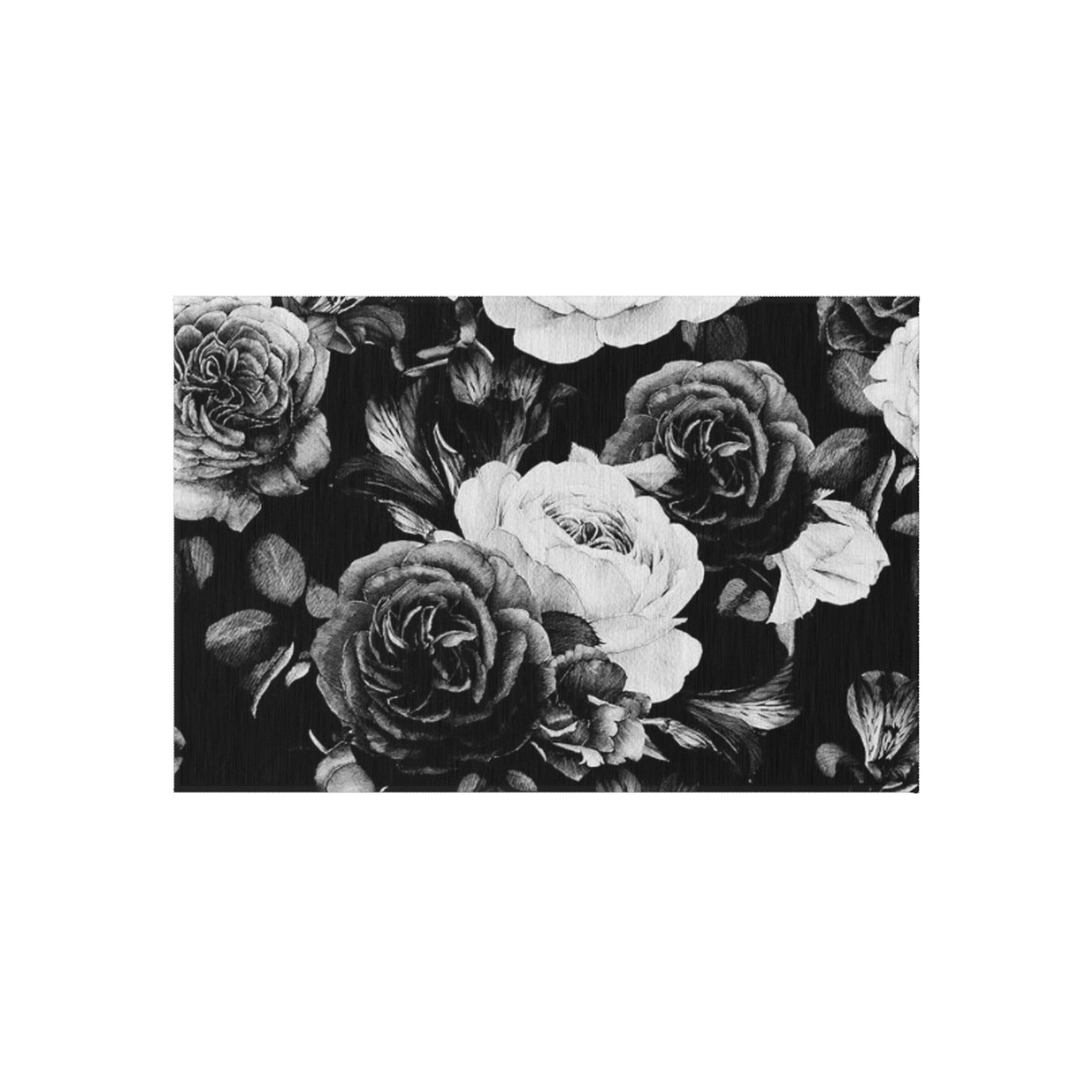 Black and White Floral Outdoor Rug