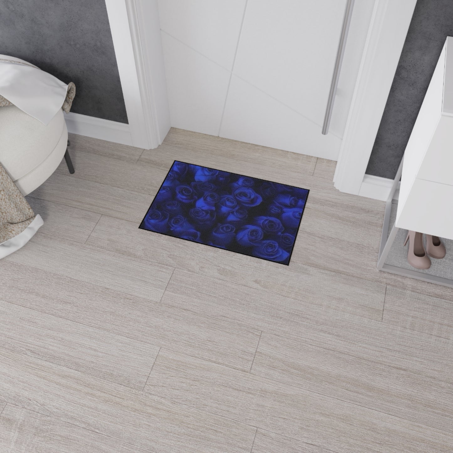 Dark Blue Roses Heavy Duty Floor Mat