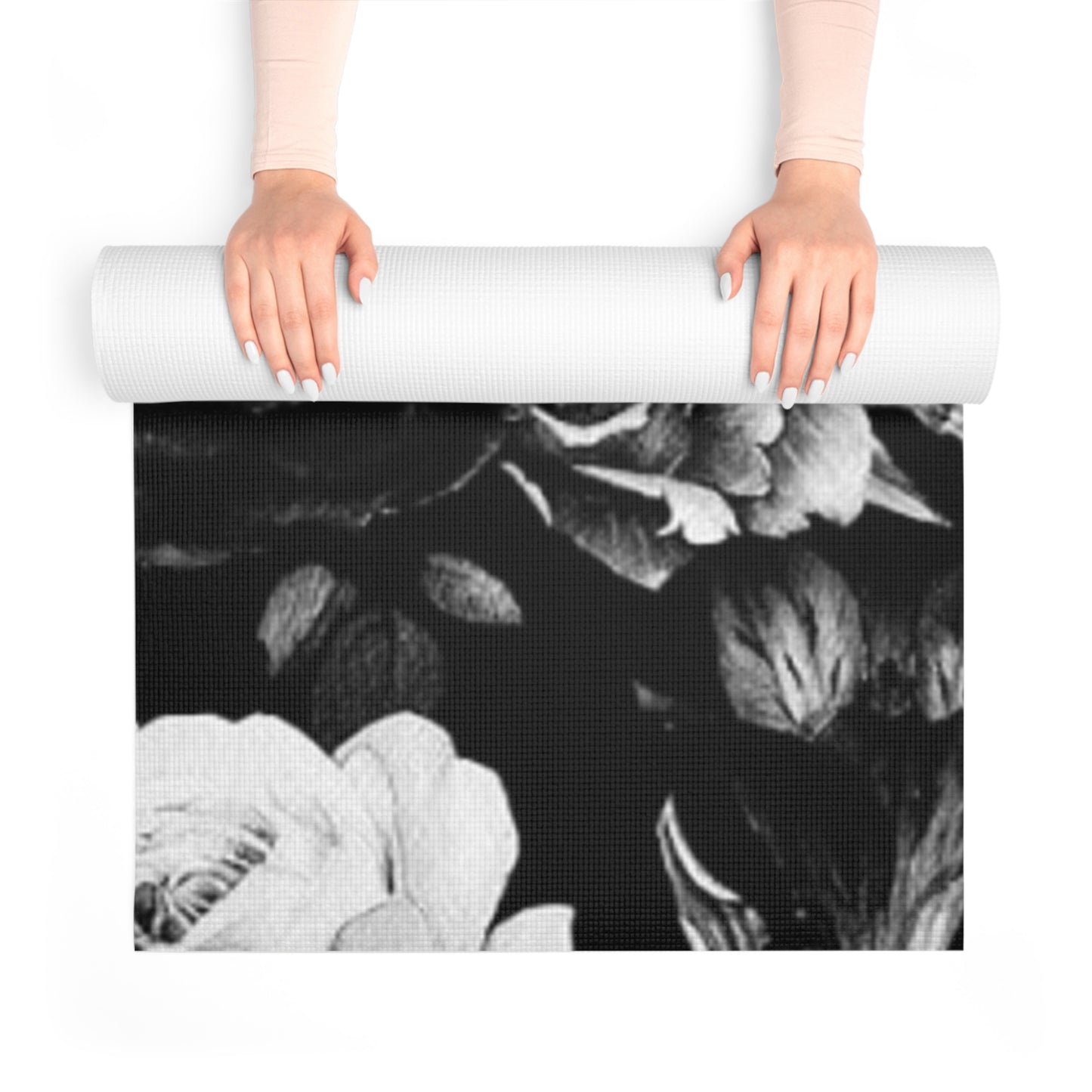 Black and White Floral Exercise Mat