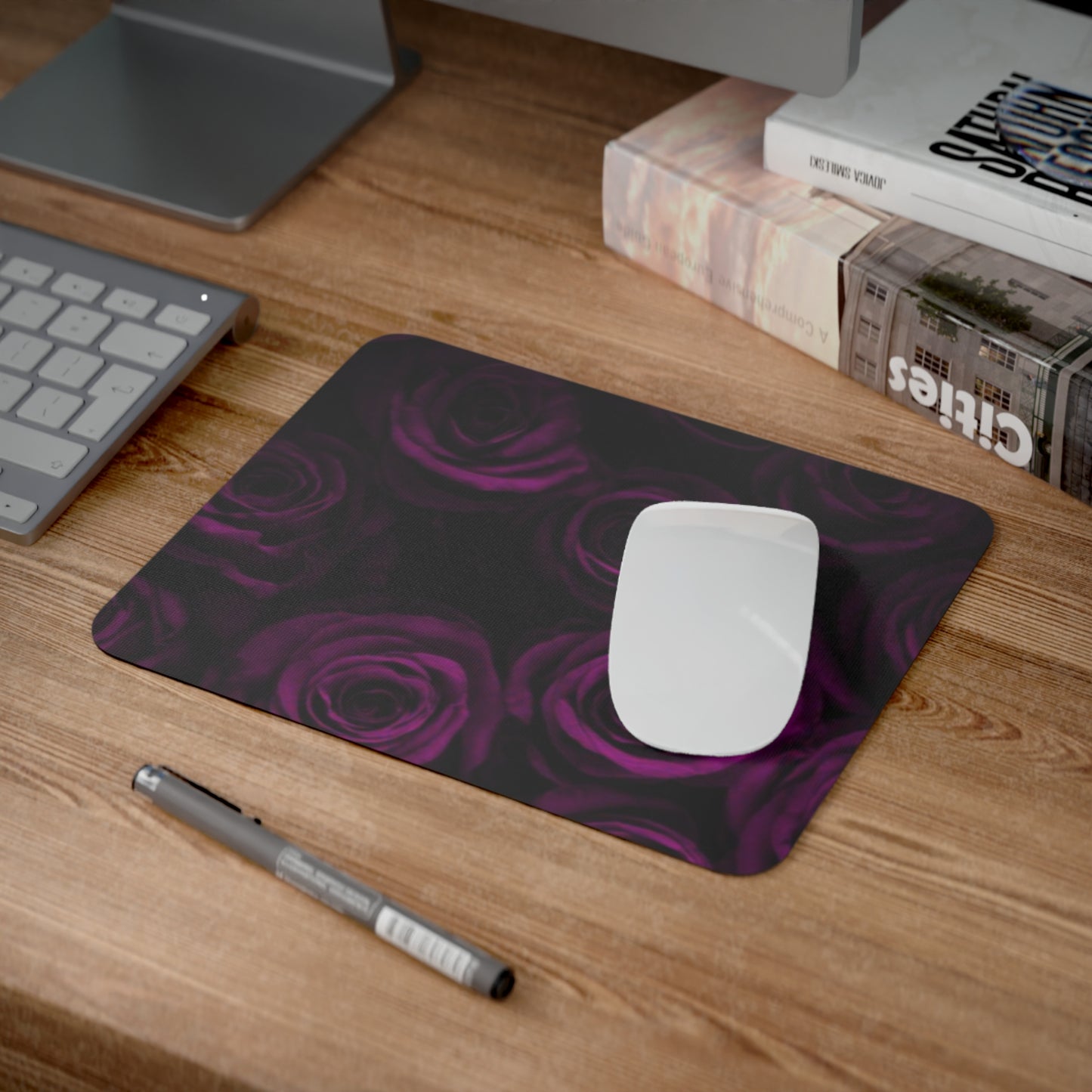 Dark Purple Roses Desk Mouse Pad