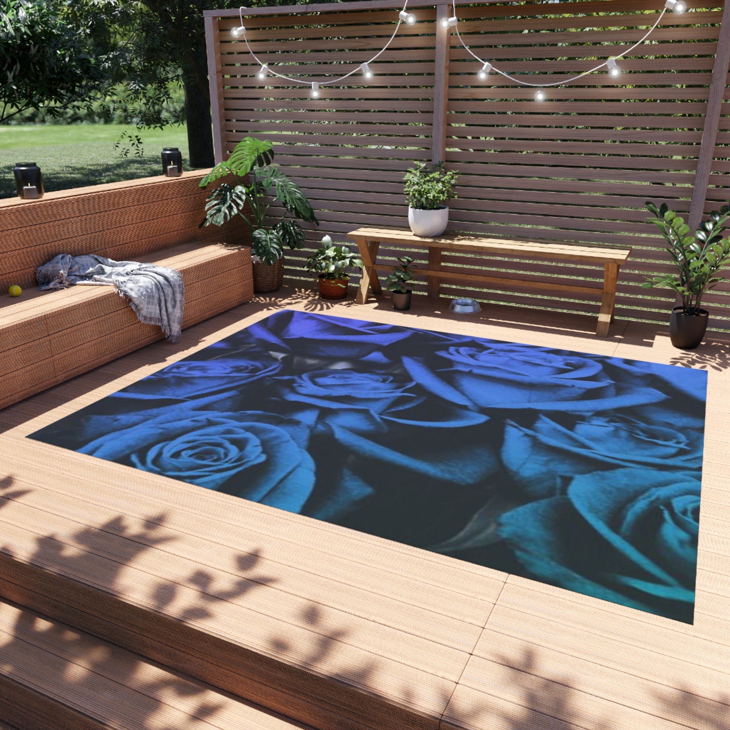 Blue Roses Outdoor Rug