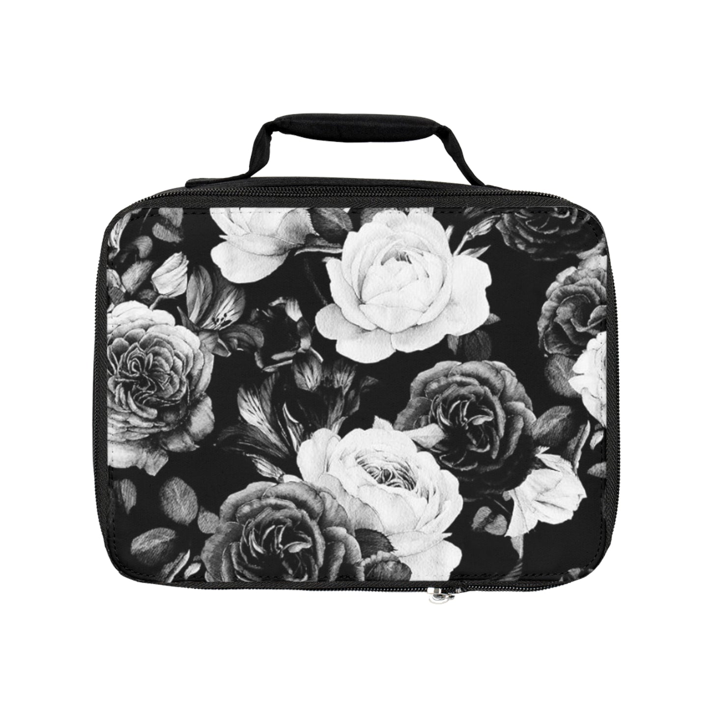 Black and White Floral Lunch Bag