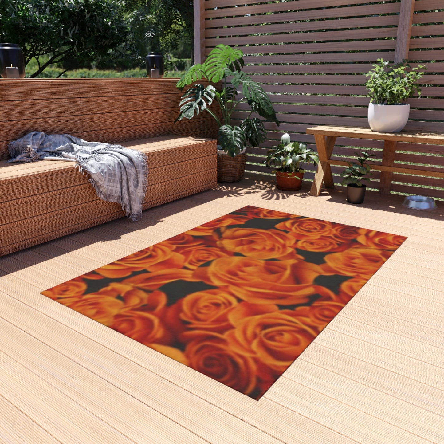 Orange Roses Outdoor Rug