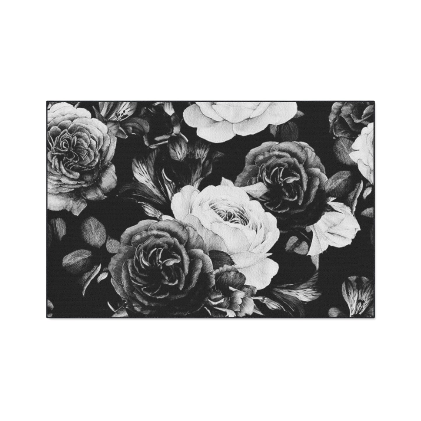 Black and White Floral Heavy Duty Floor Mat