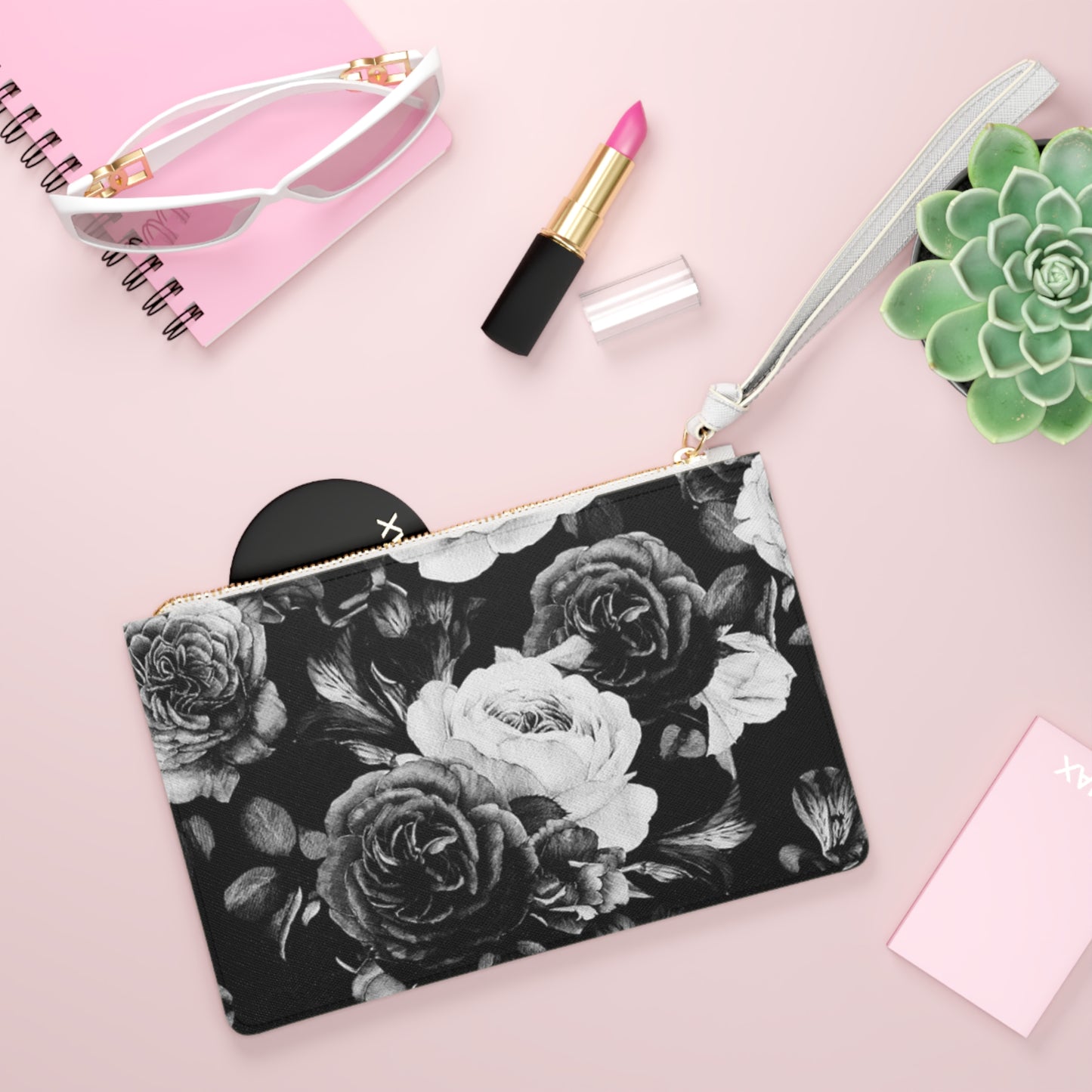 Black and White Floral Clutch Bag