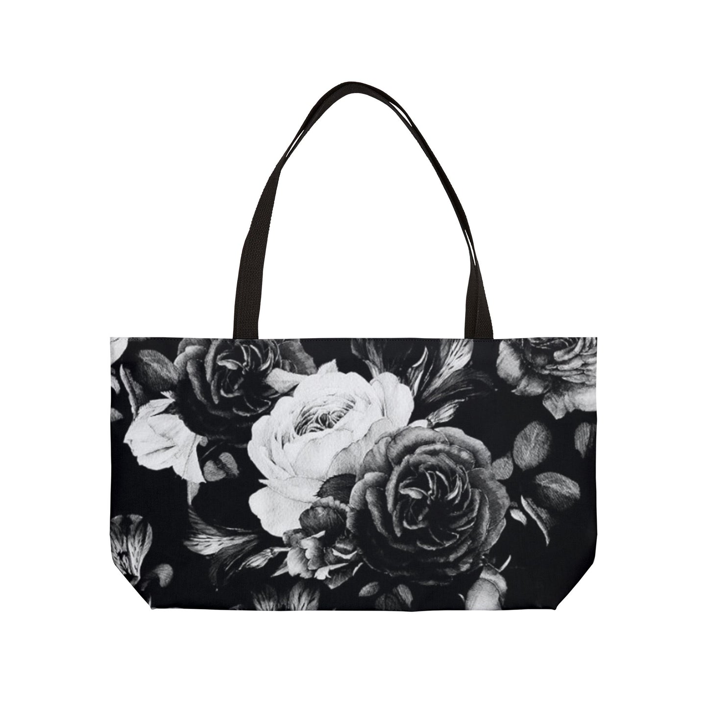 Black and White Floral Rectangle Tote Bag