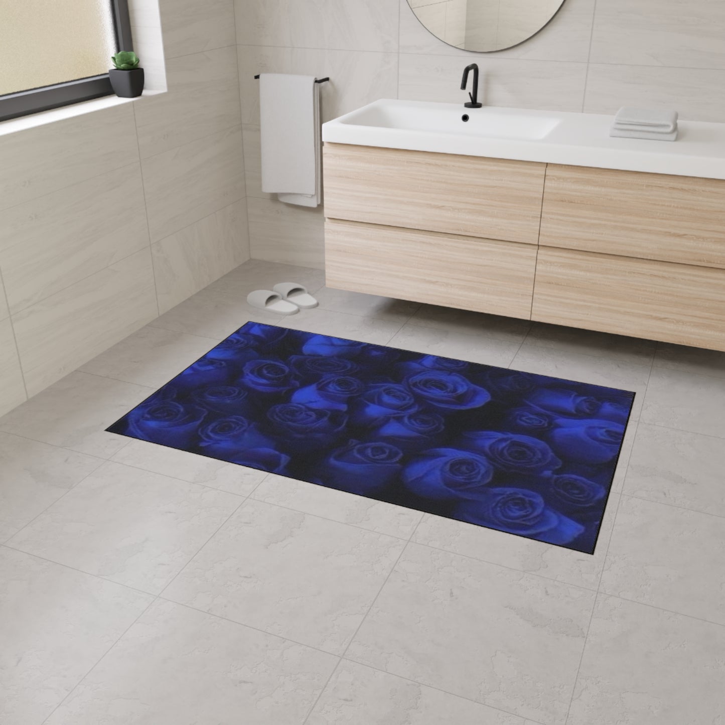 Dark Blue Roses Heavy Duty Floor Mat