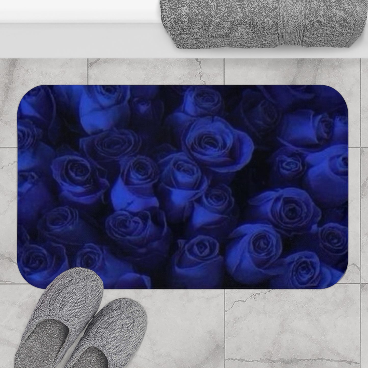 Dark Blue Roses Bath Mat