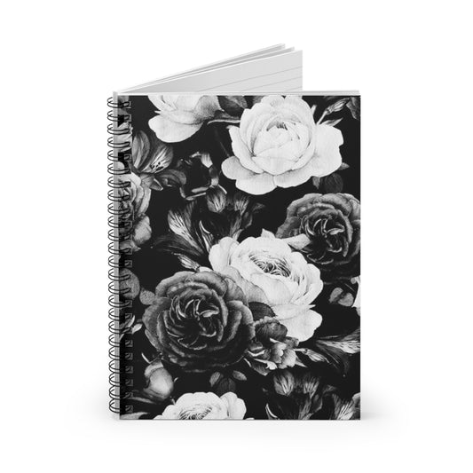 Black and White Floral Spiral Notebook - Ruled Lined