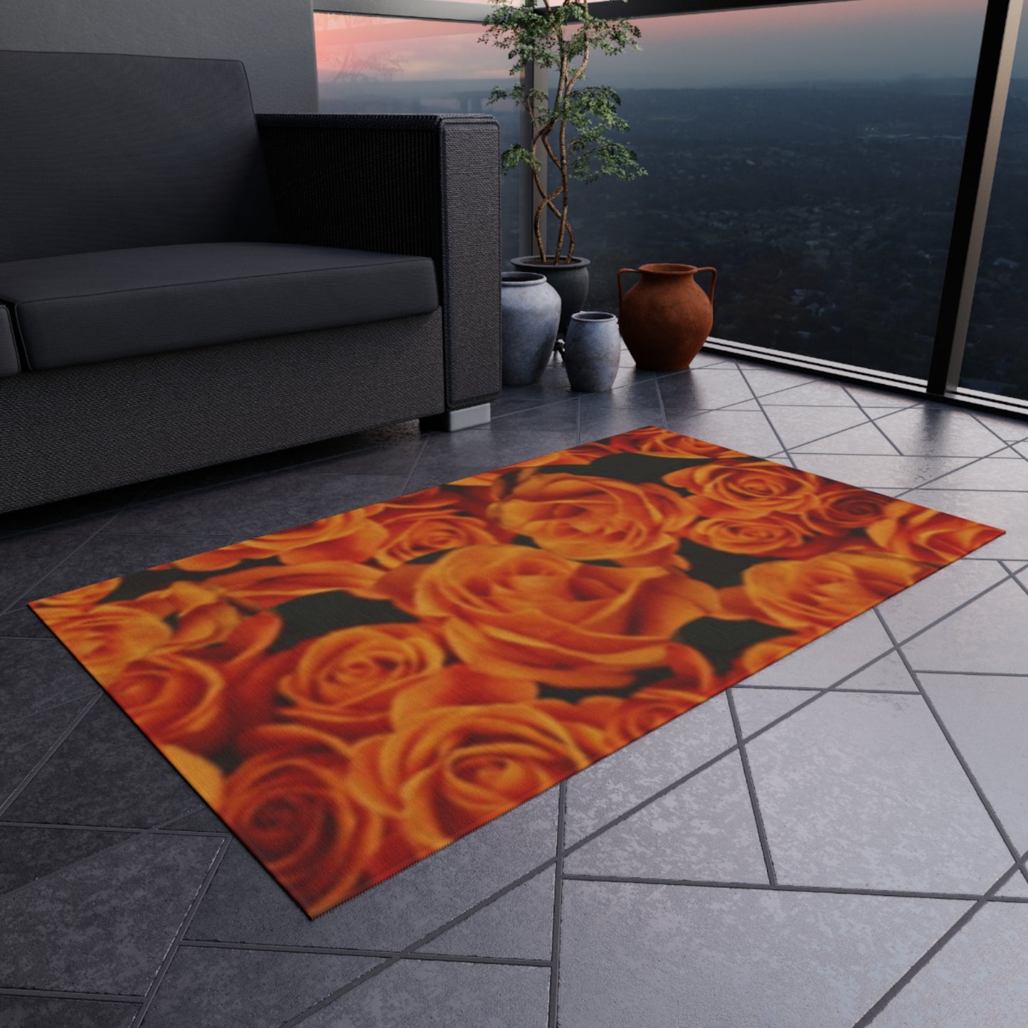 Orange Roses Outdoor Rug