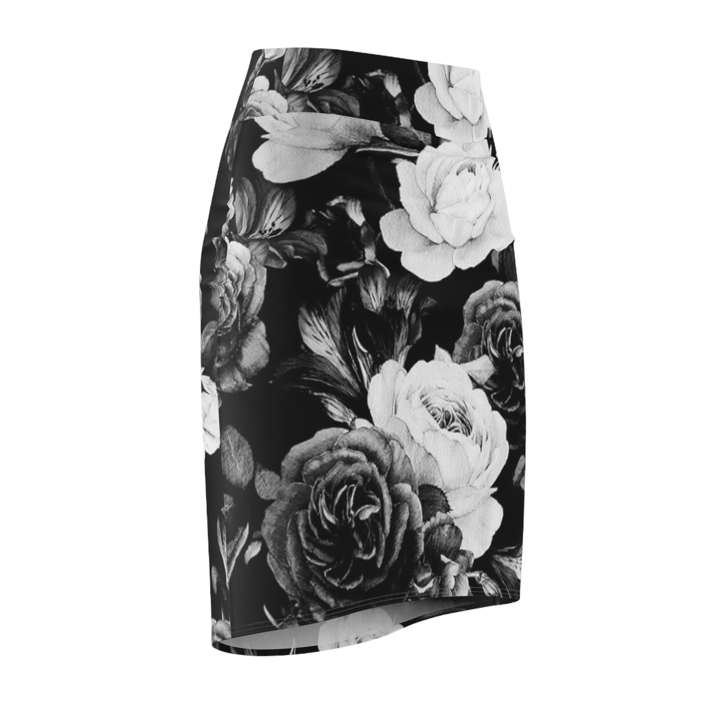 Black and White Floral Pencil Skirt