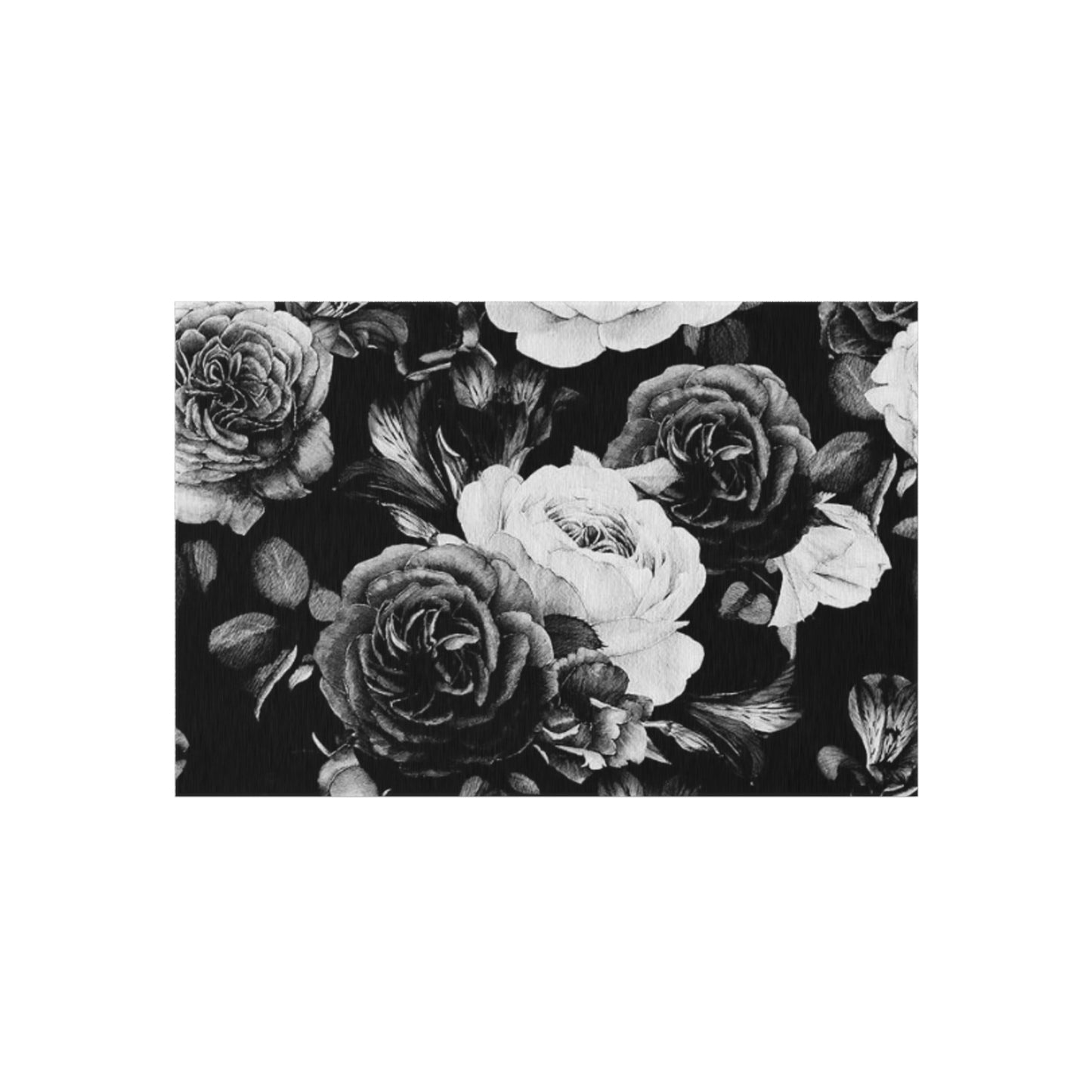 Black and White Floral Outdoor Rug