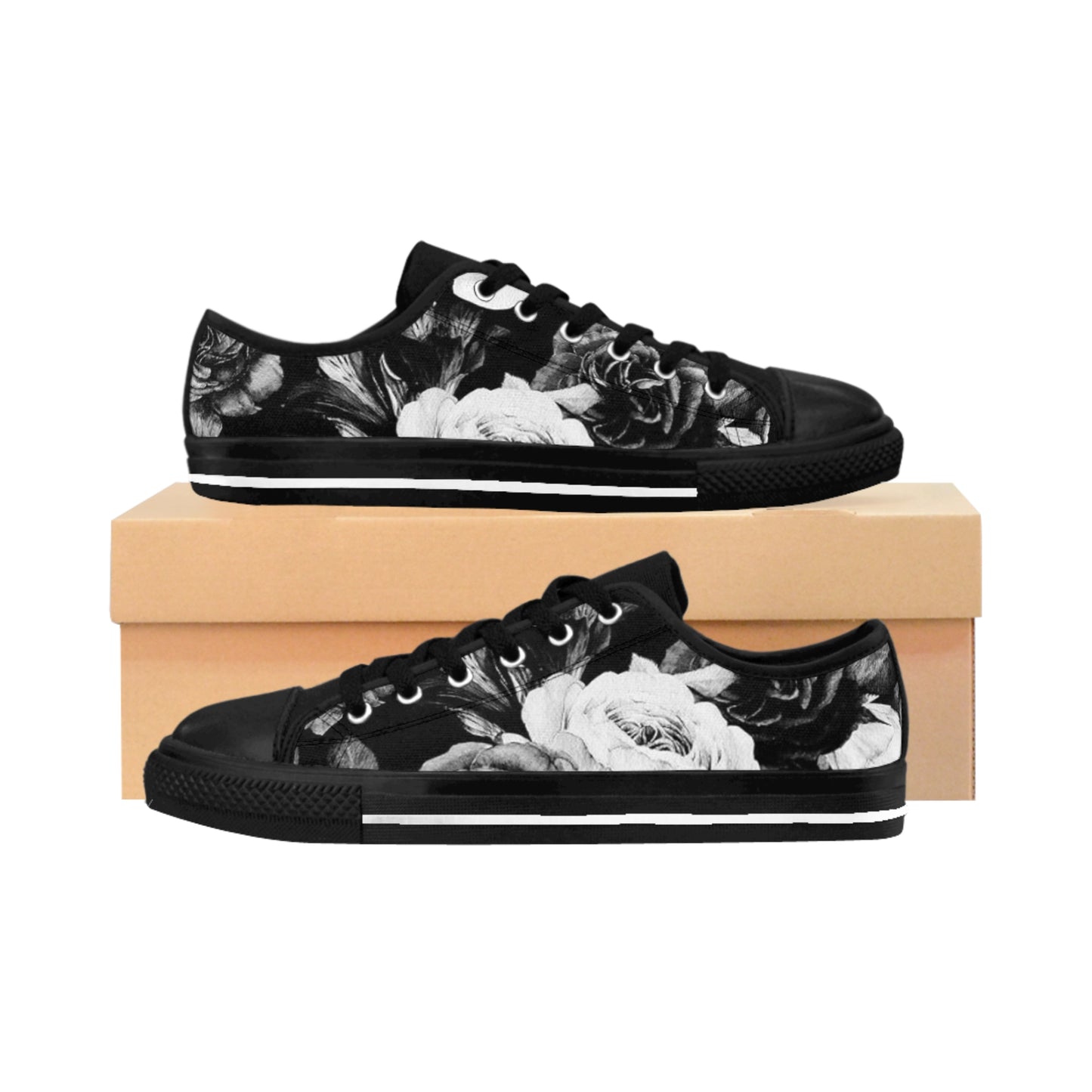 Black and White Floral Sneakers