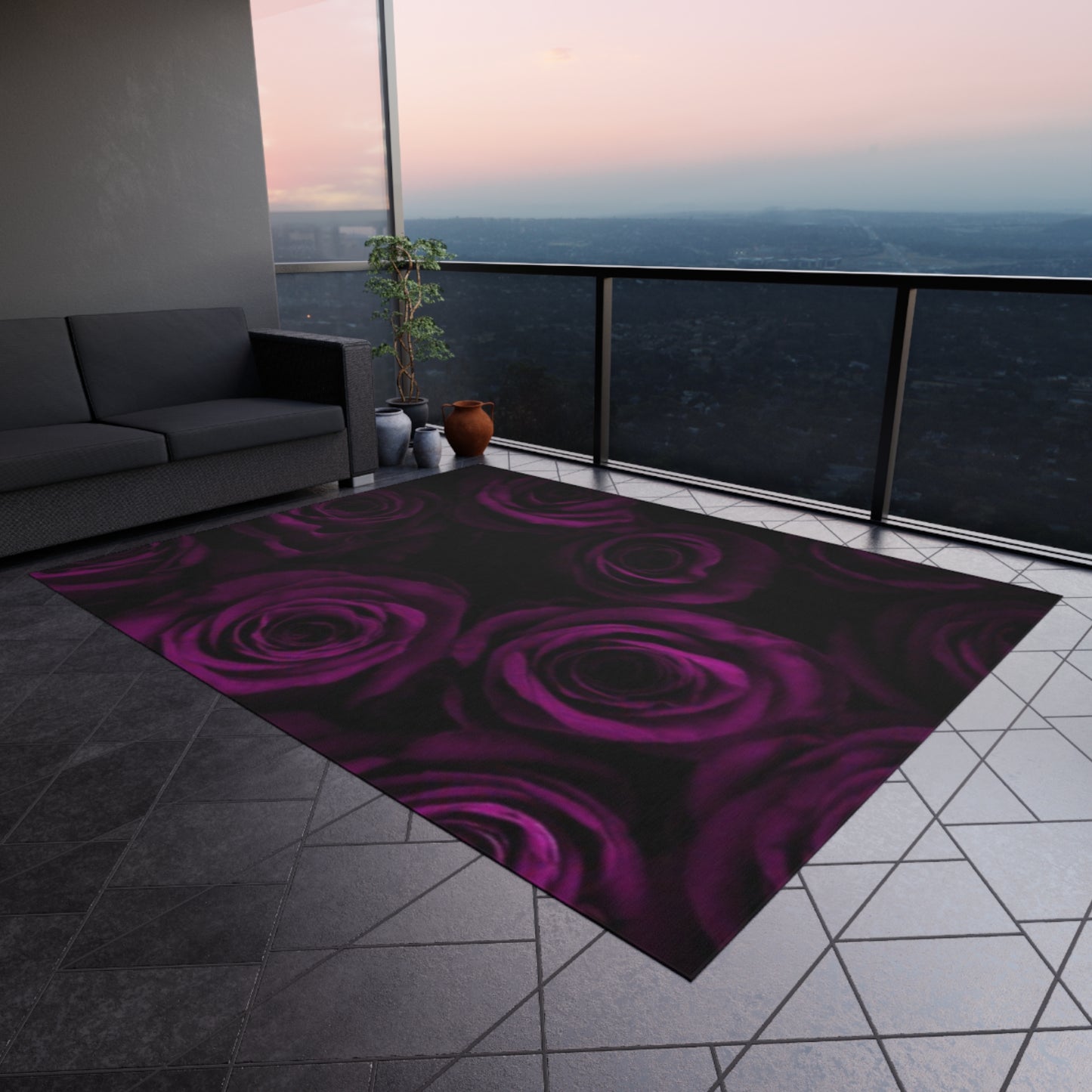 Dark Purple Roses Outdoor Rug