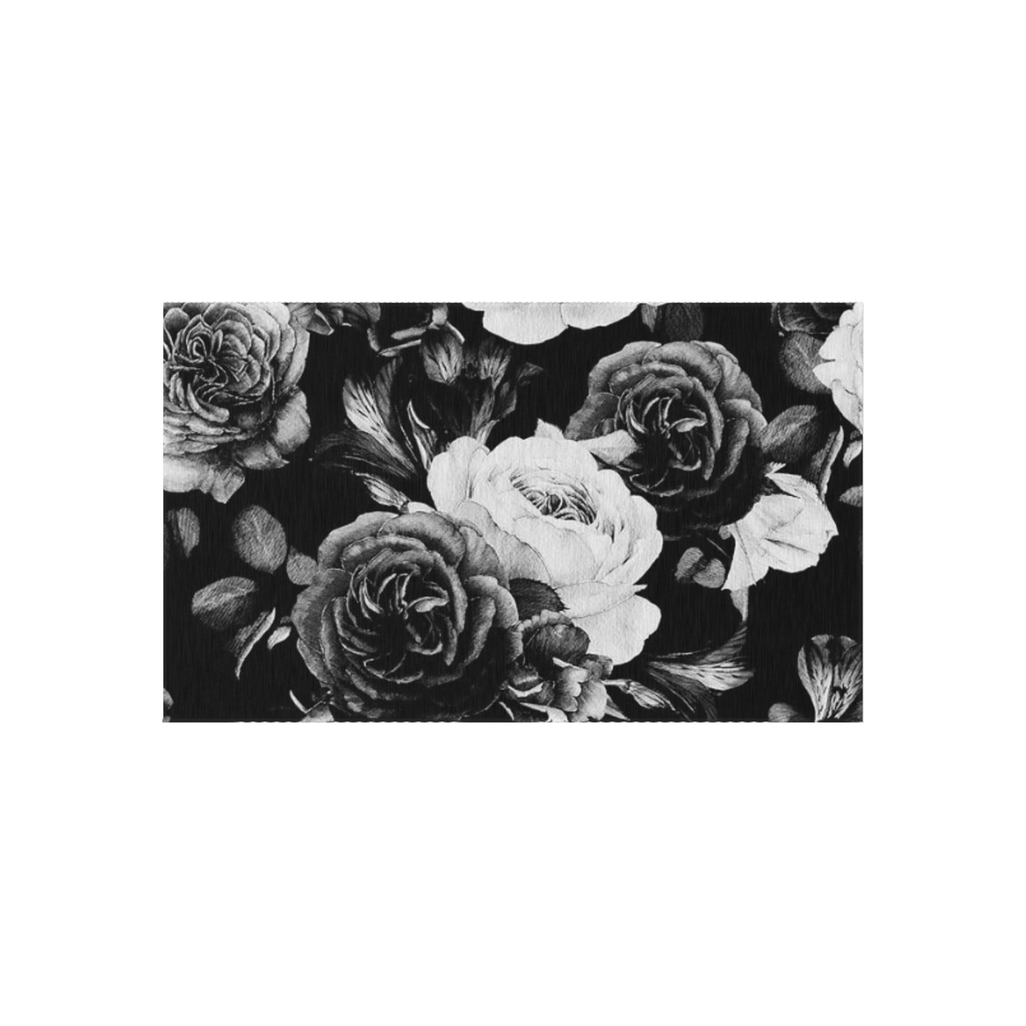 Black and White Floral Outdoor Rug