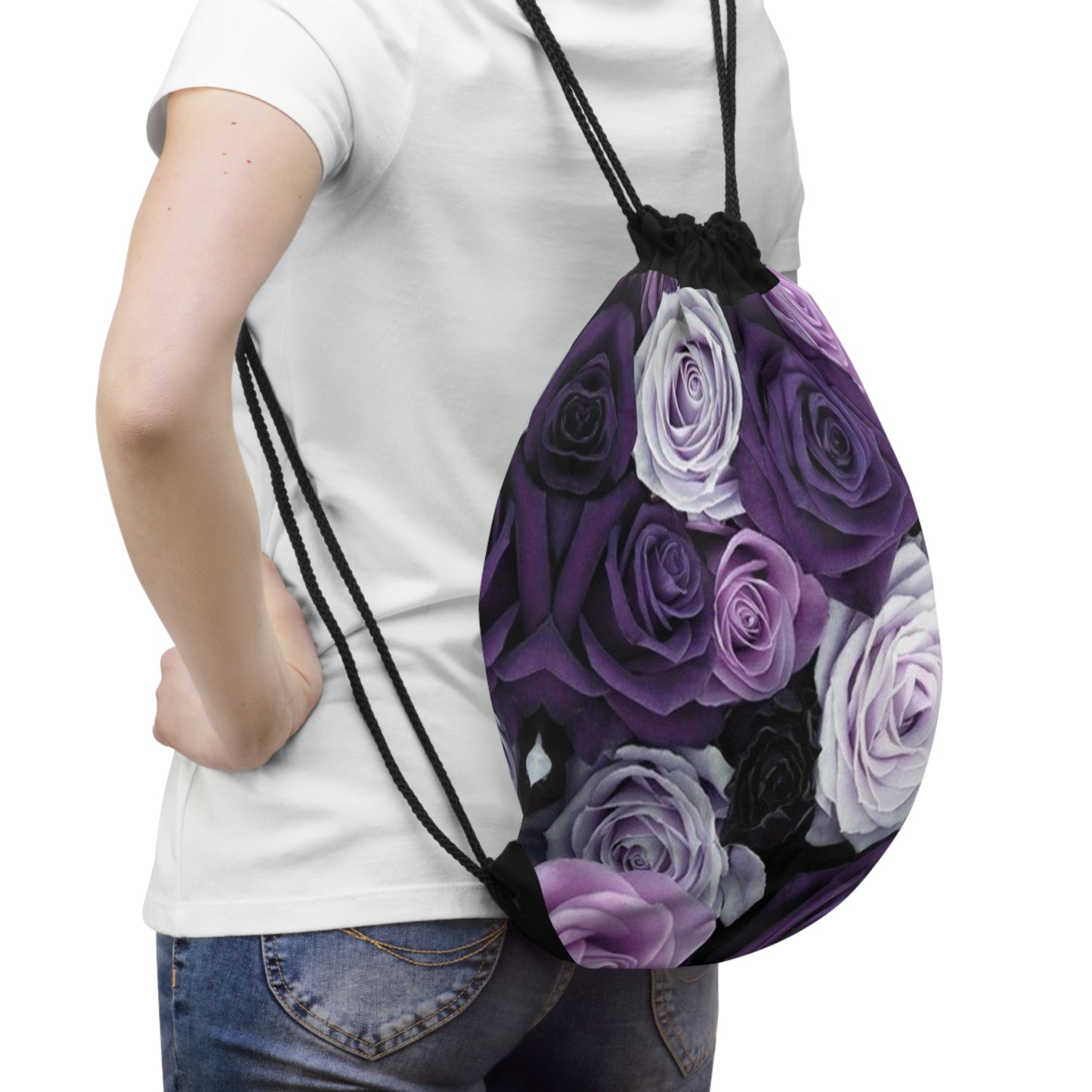 Purple Roses Drawstring Bag