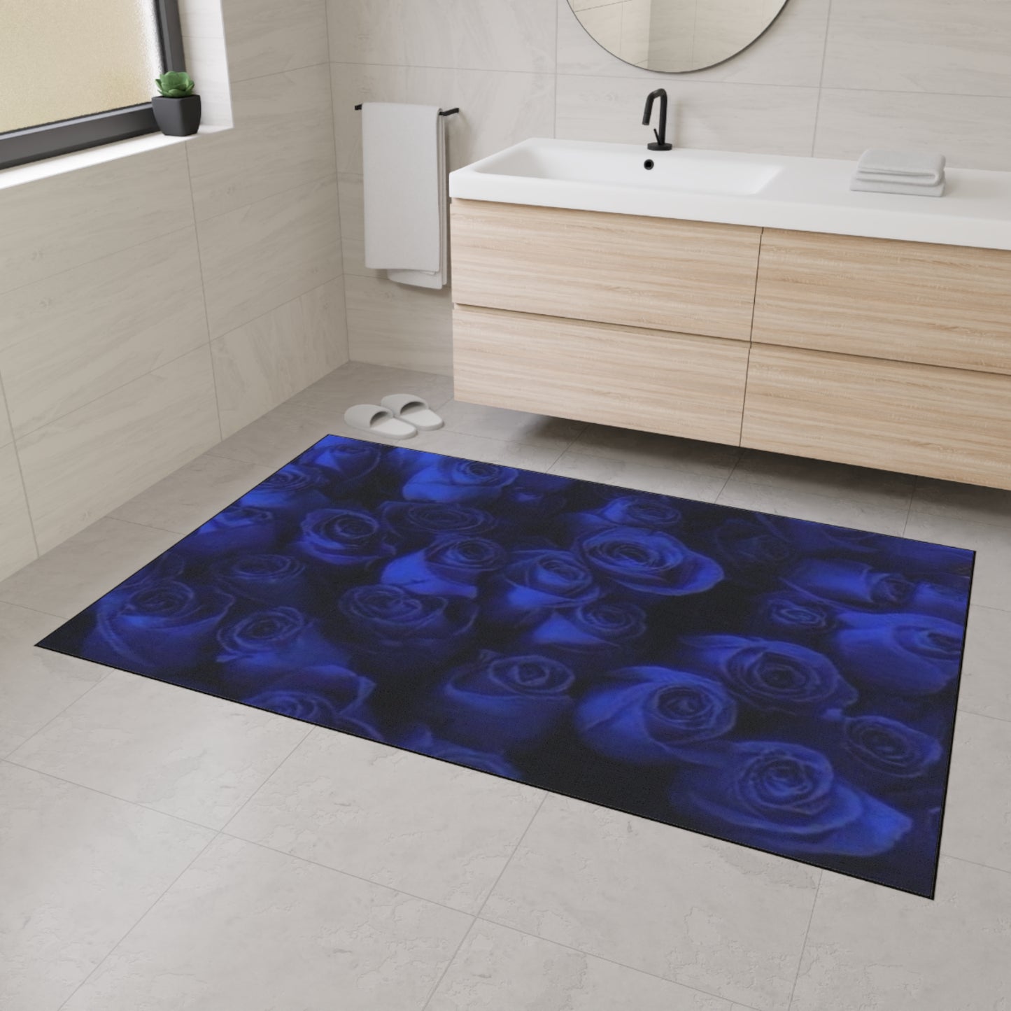 Dark Blue Roses Heavy Duty Floor Mat