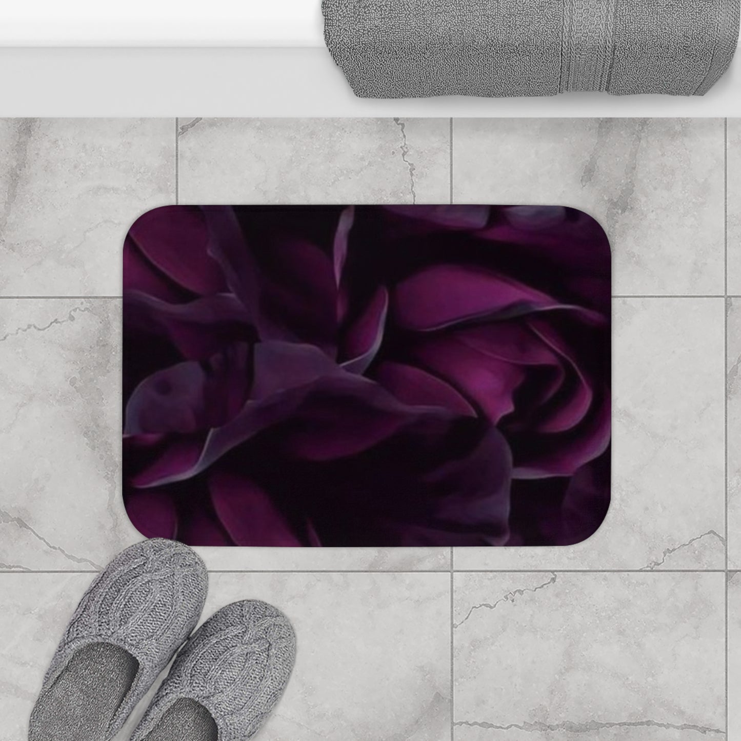 Dark Purple Floral Bath Mat