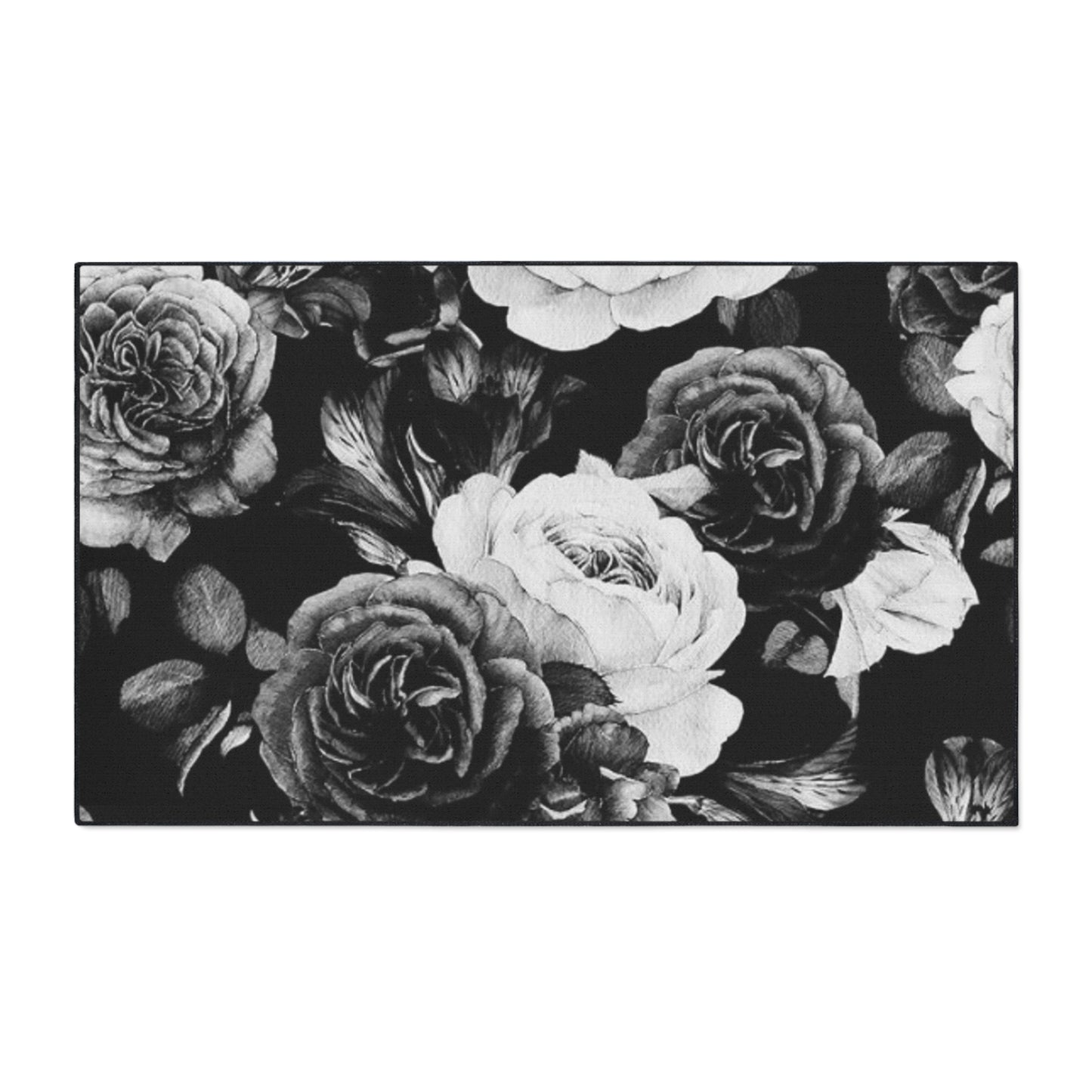 Black and White Floral Heavy Duty Floor Mat