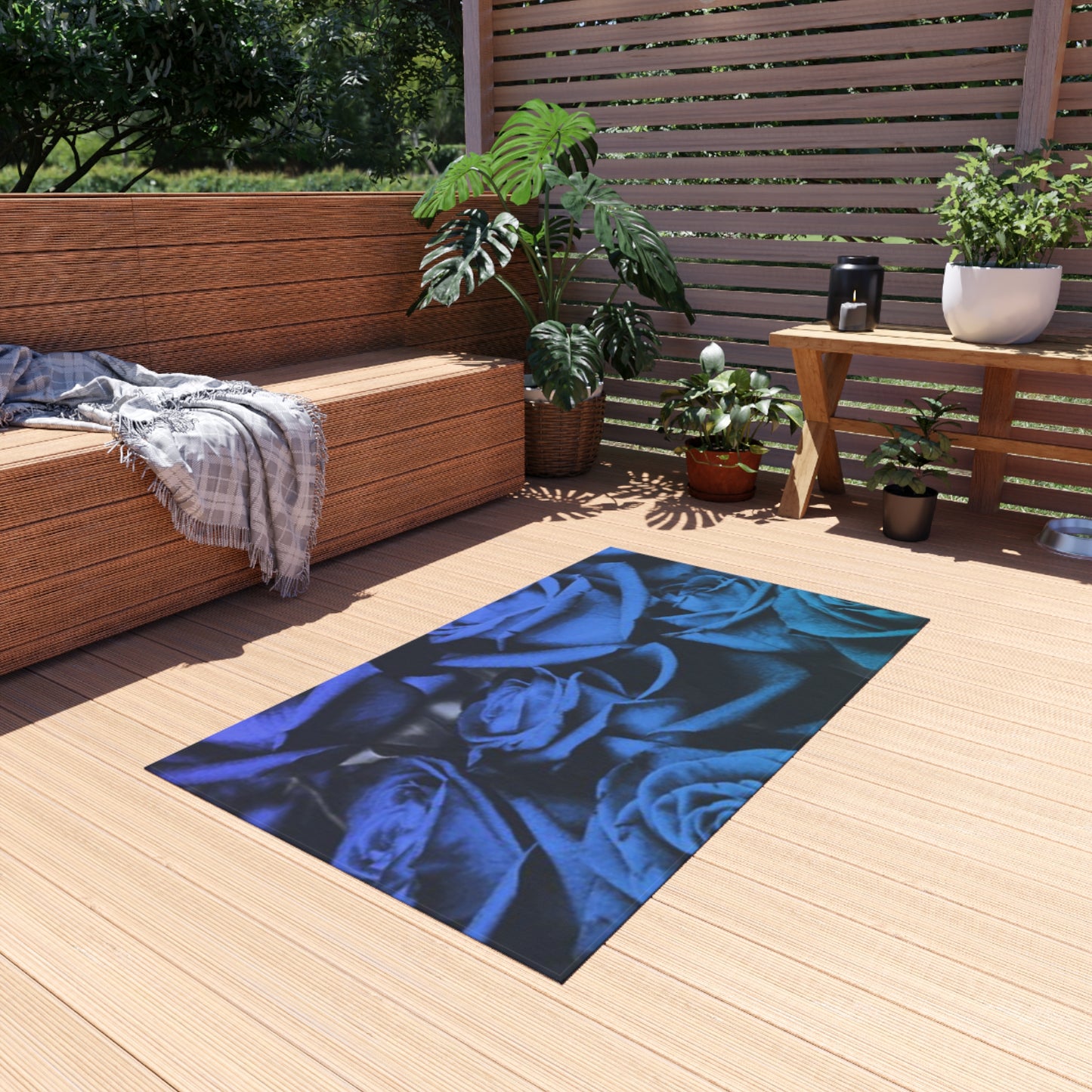 Blue Roses Outdoor Rug