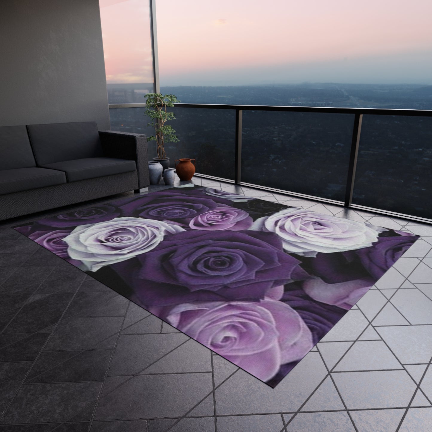 Purple Roses Outdoor Rug