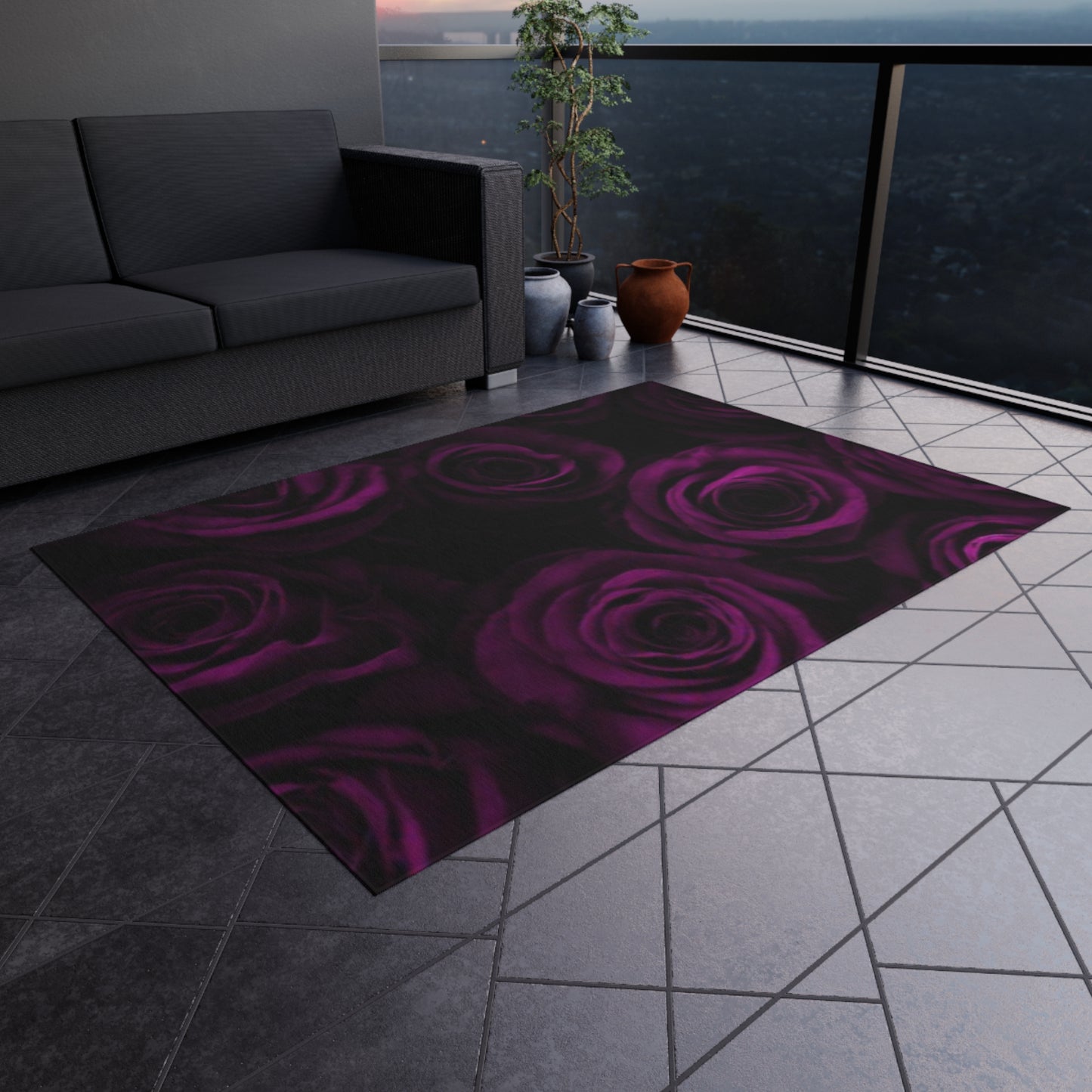 Dark Purple Roses Outdoor Rug